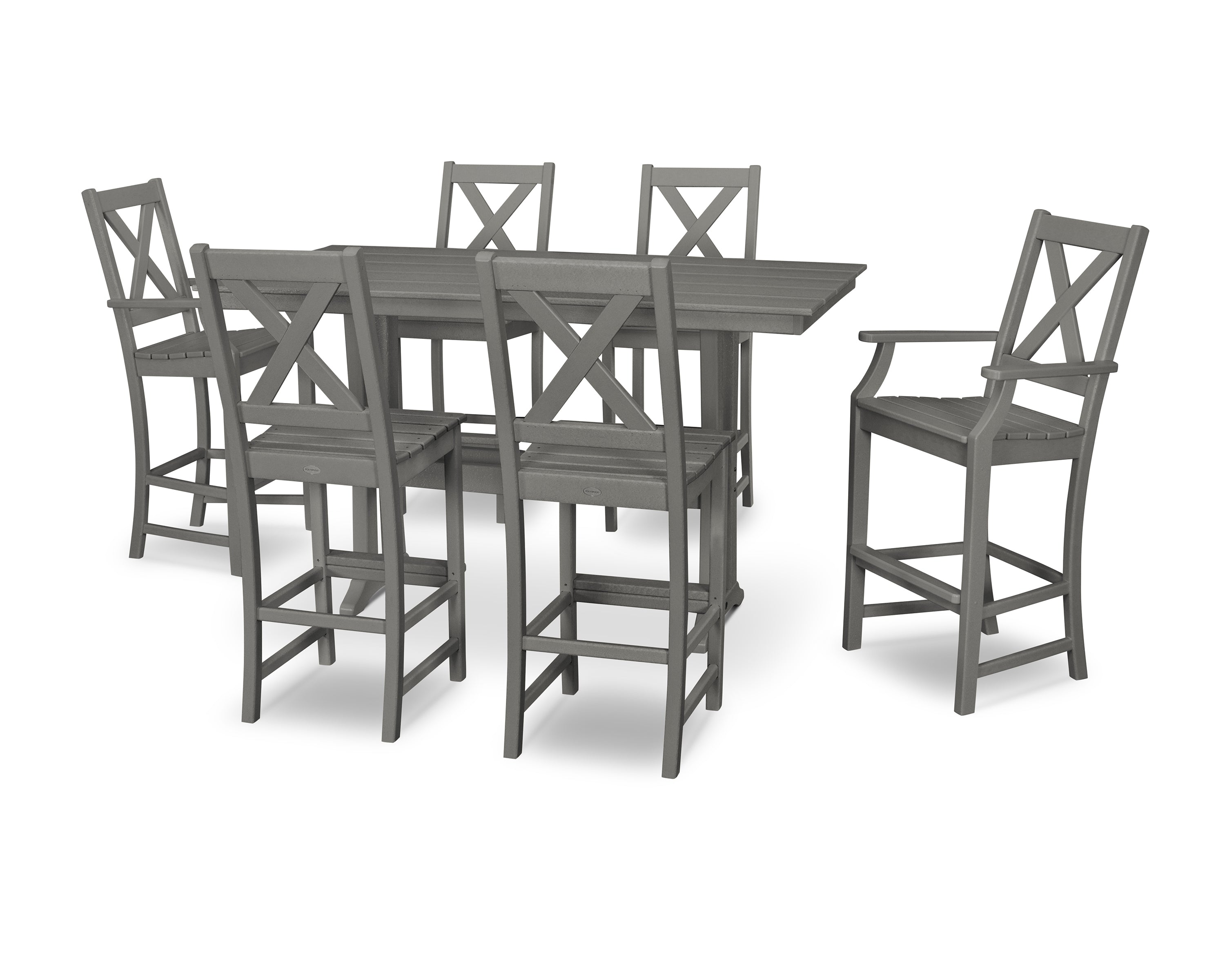 POLYWOOD® Braxton 7-Piece Farmhouse Trestle Bar Set in Slate Grey