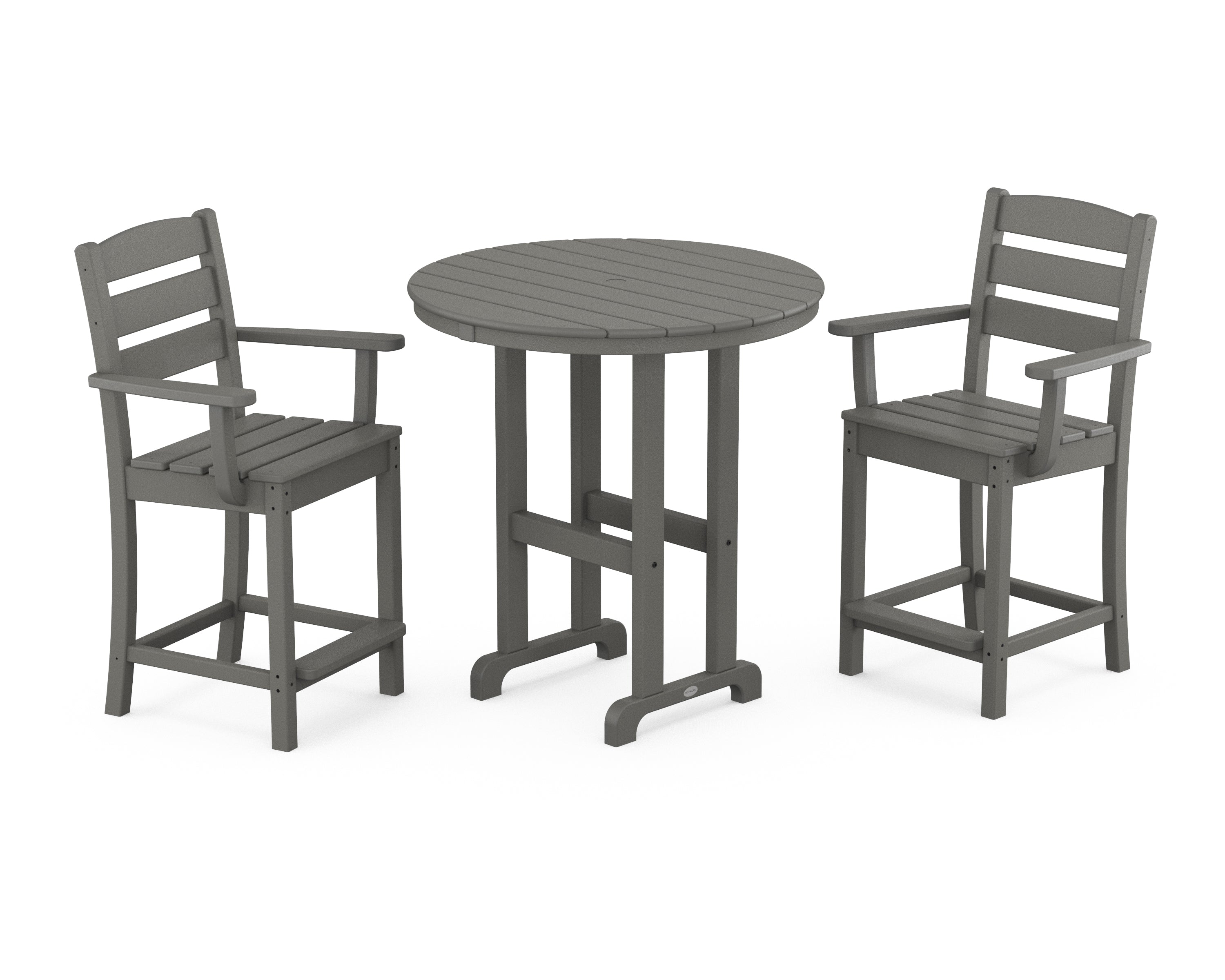 POLYWOOD® Lakeside 3-Piece Round Farmhouse Arm Chair Counter Set in Slate Grey