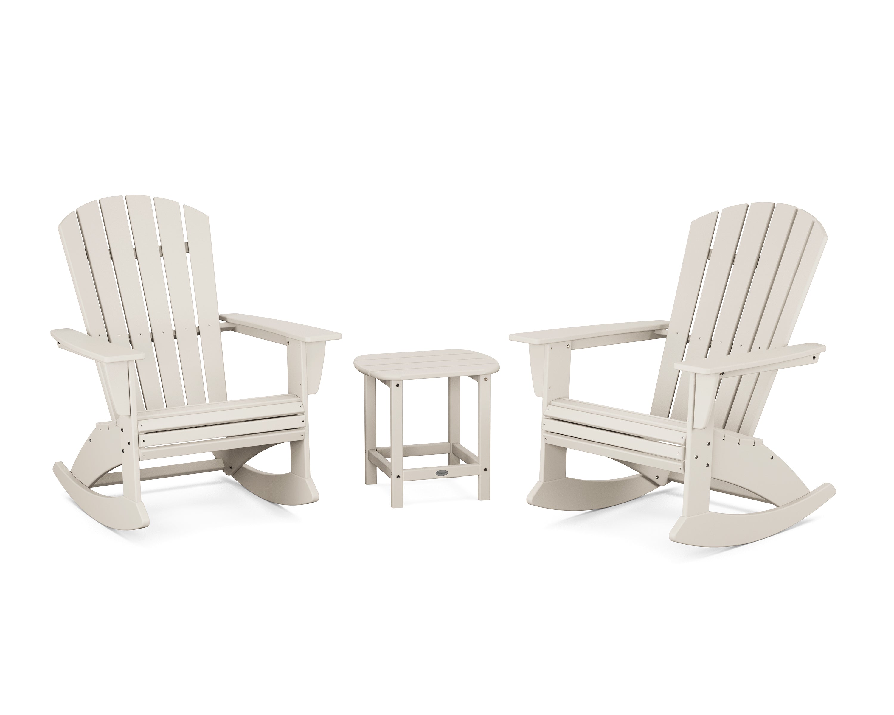 POLYWOOD Nautical Curveback 3-Piece Adirondack Rocking Chair Set in Sand