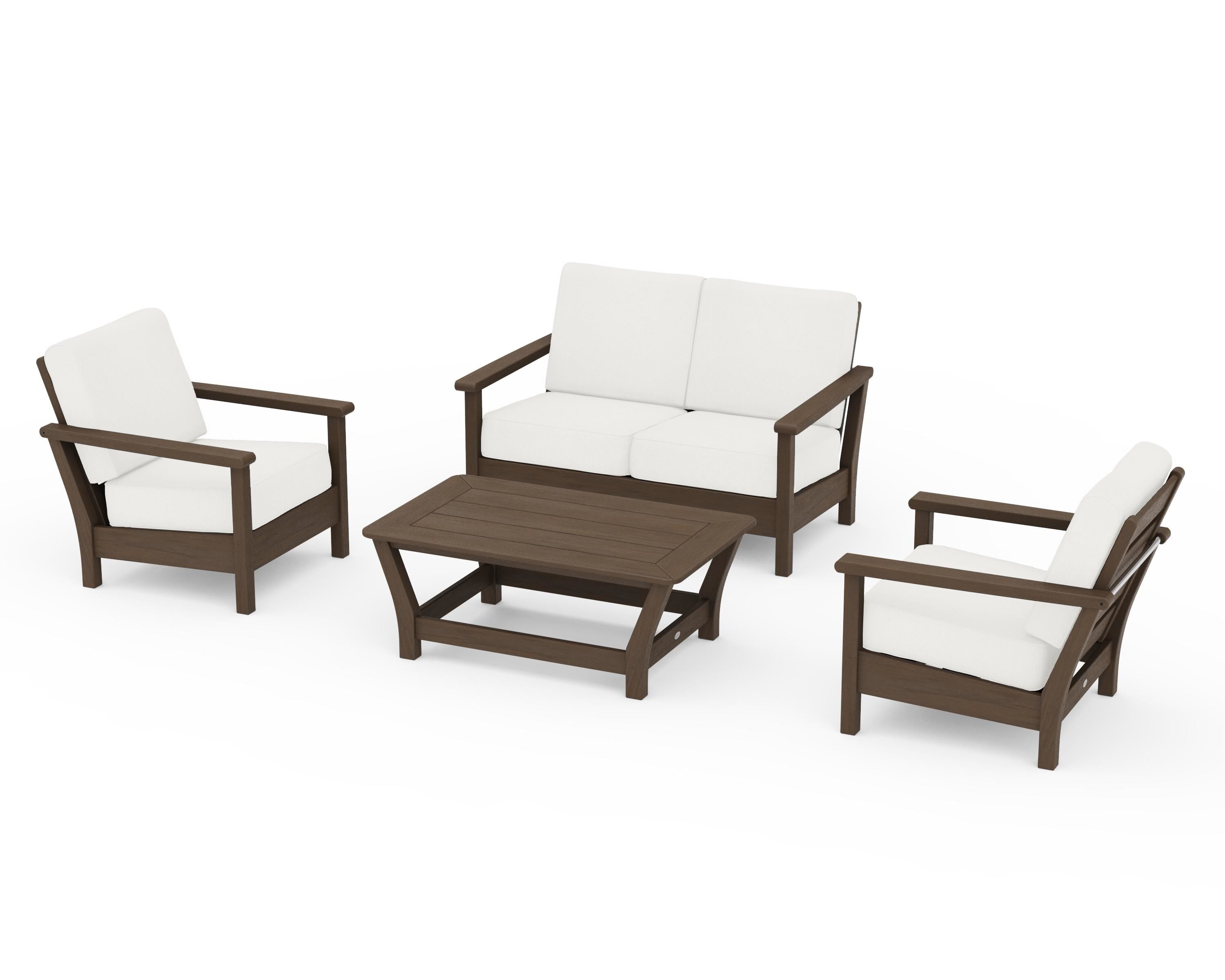 POLYWOOD Harbour 4-Piece Deep Seating Set in Kona / Natural Linen