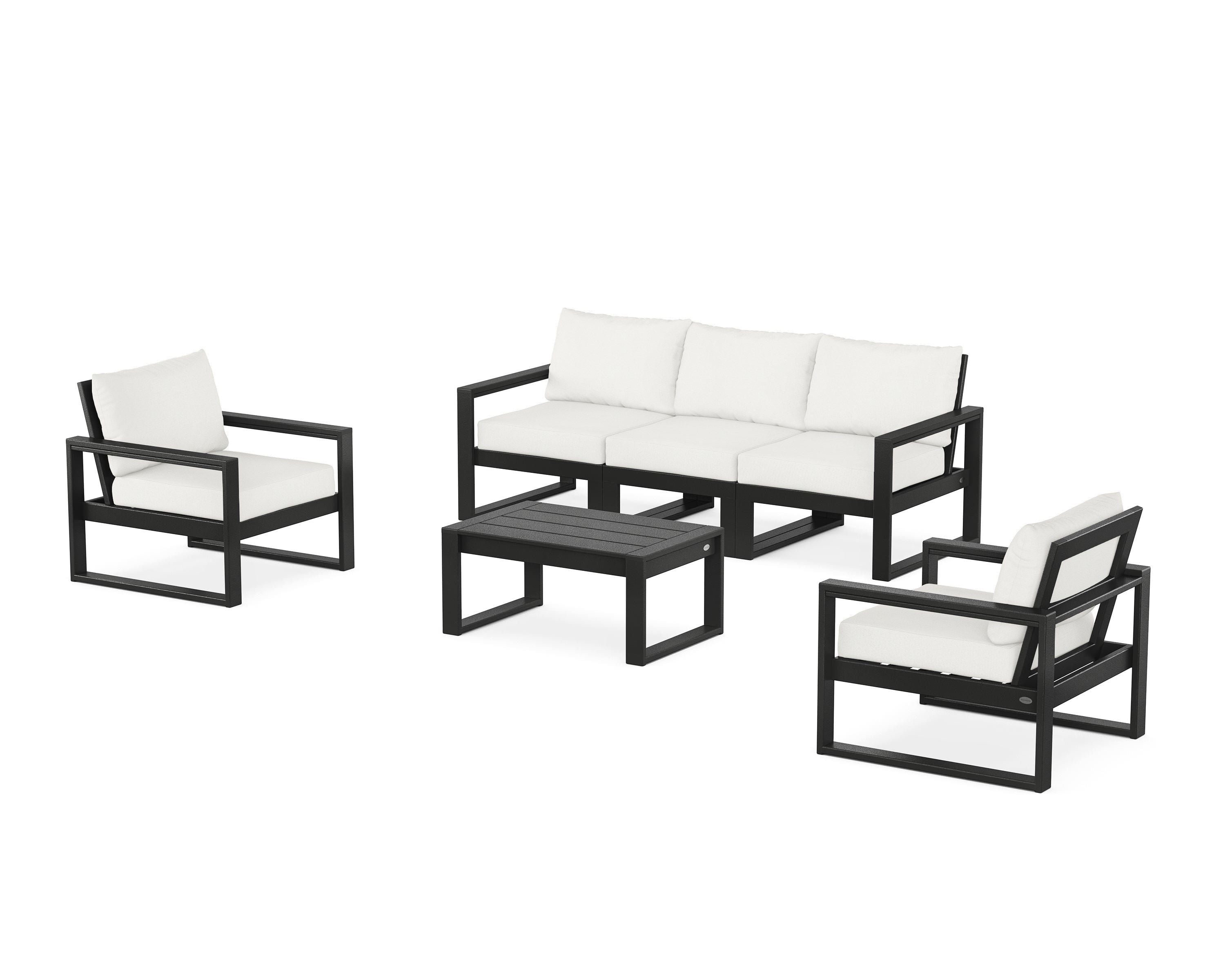 POLYWOOD EDGE Sectional 4-Piece Deep Seating Set with Sofa in Black / Natural Linen