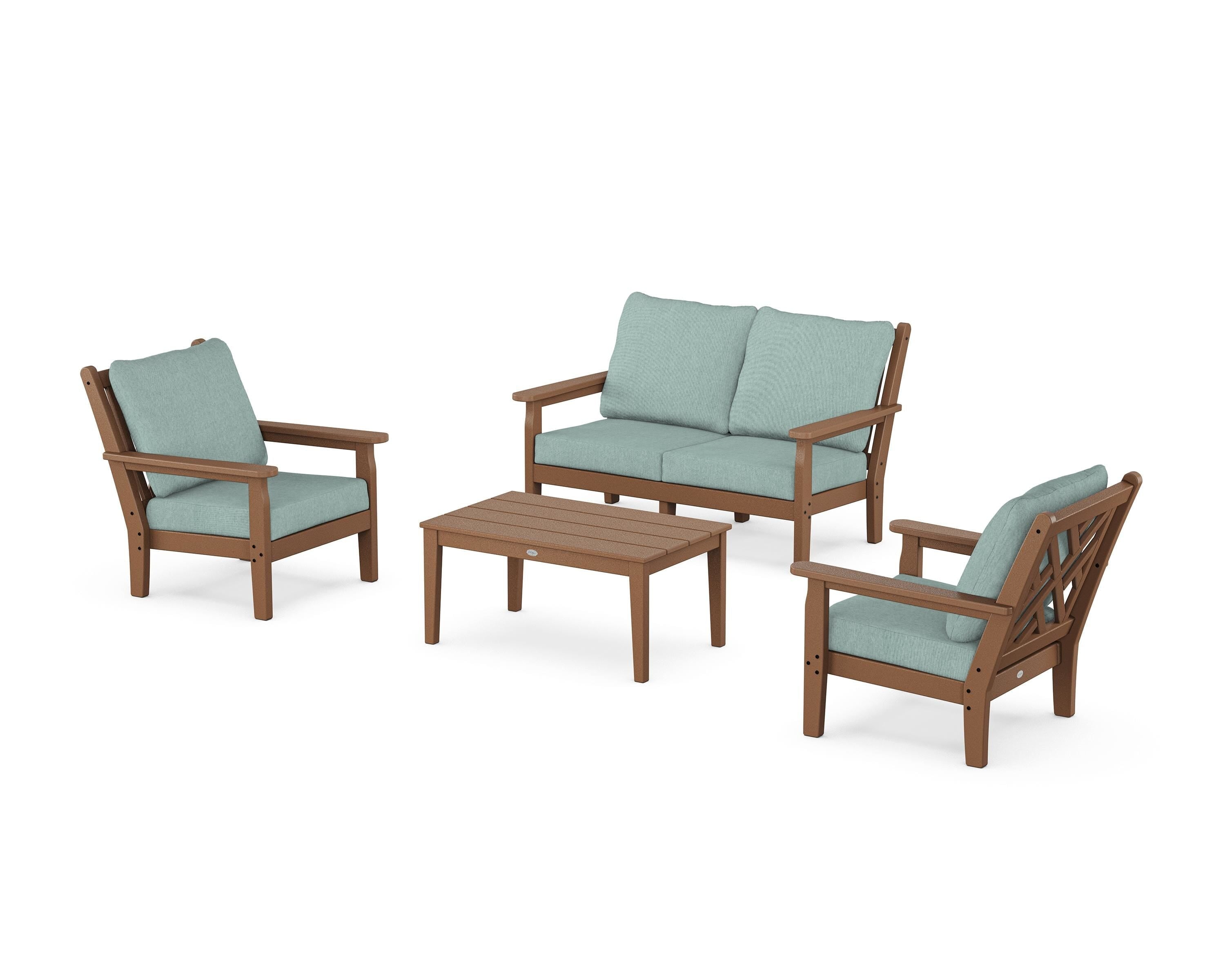 POLYWOOD Chippendale 4-Piece Deep Seating Set with Loveseat in Teak / Glacier Spa