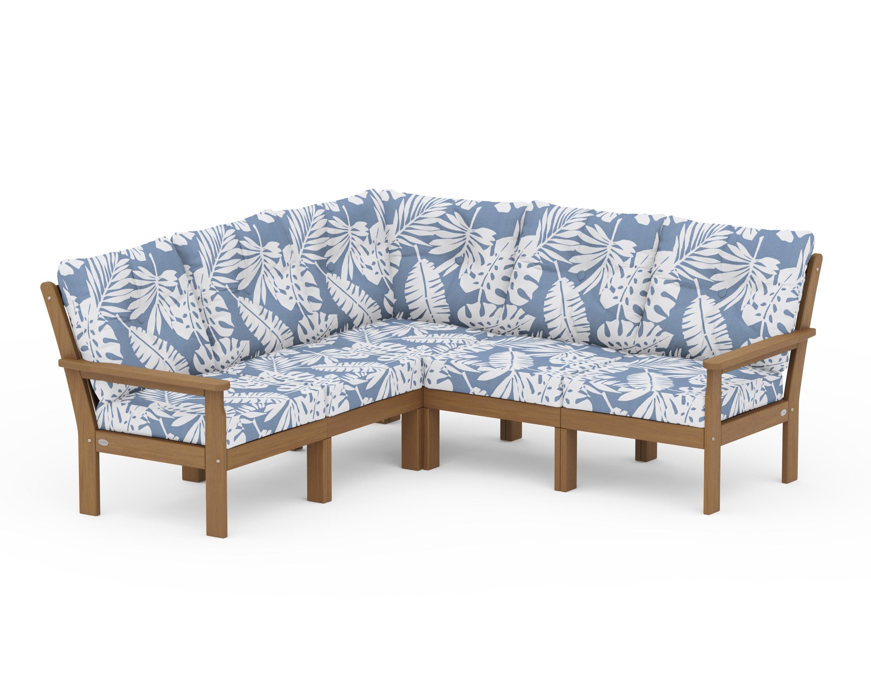 POLYWOOD Vineyard 5-Piece Sectional in Natural / Leaf Sky Blue
