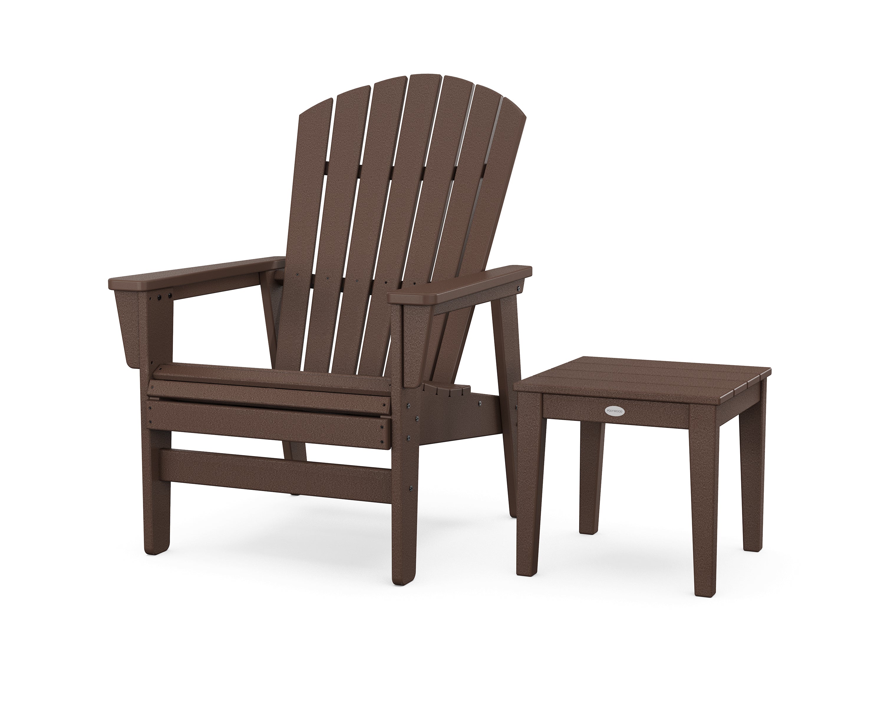 POLYWOOD Nautical Grand Upright Adirondack Chair with Side Table in Mahogany