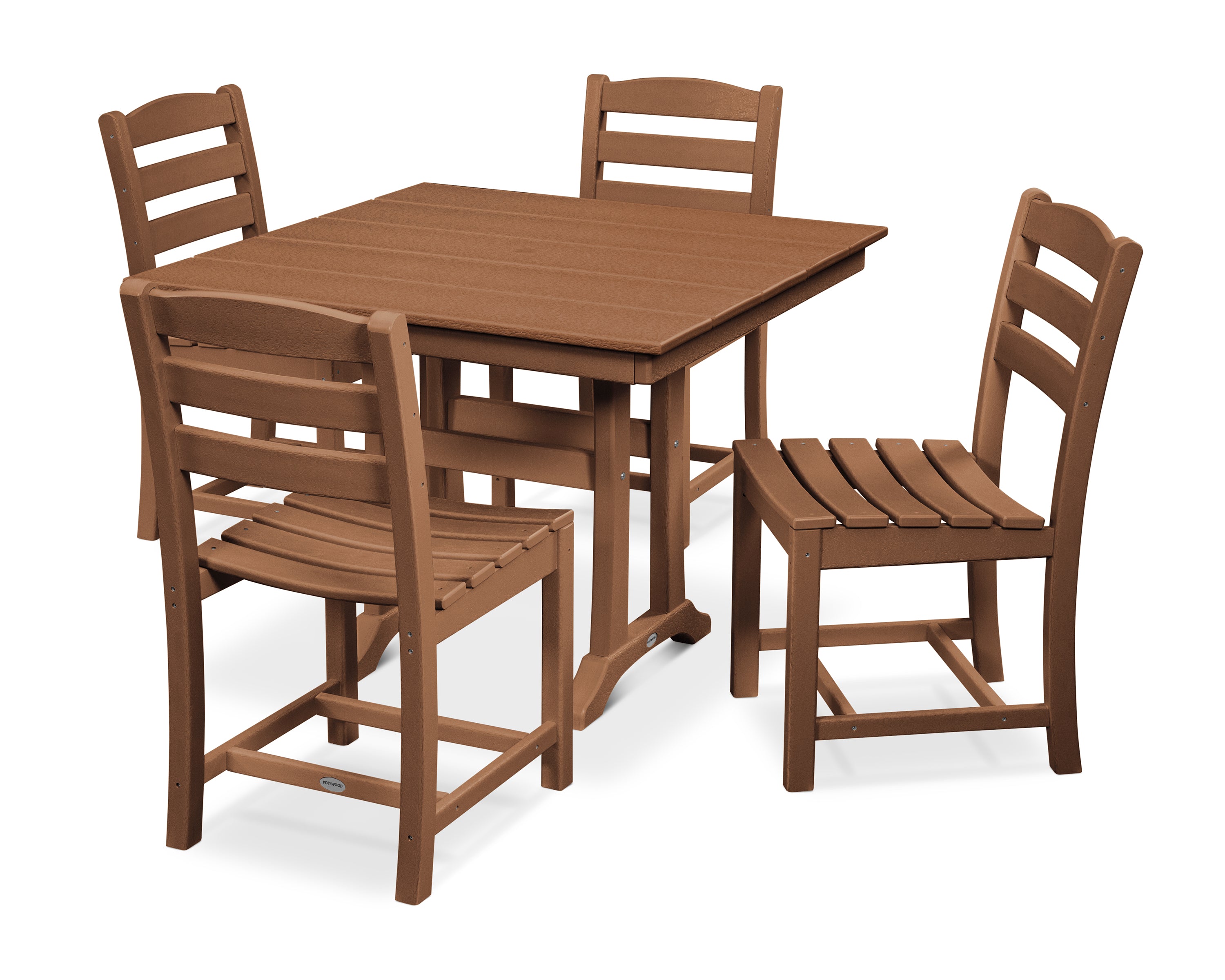 POLYWOOD La Casa Café 5-Piece Farmhouse Trestle Side Chair Dining Set in Teak