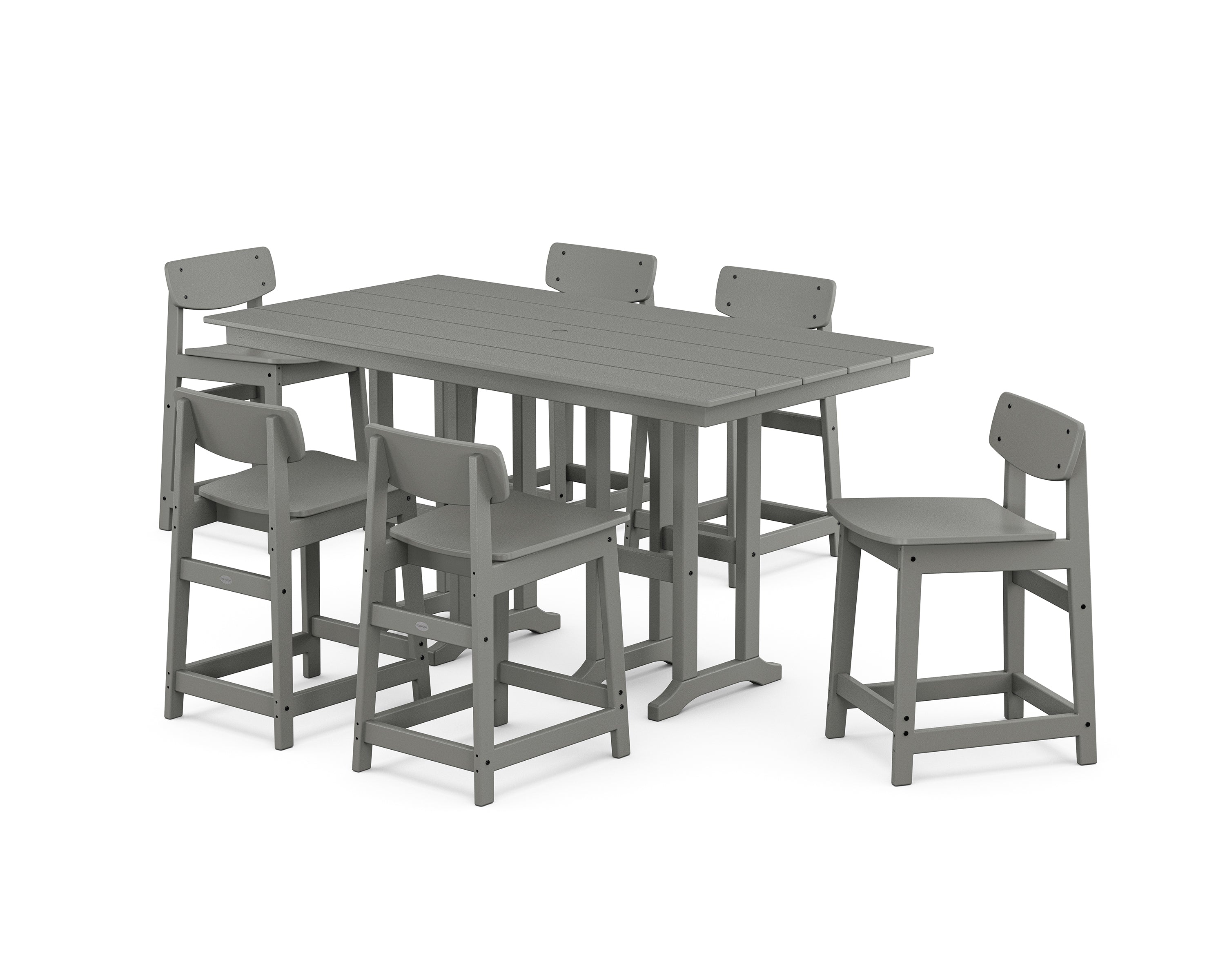 POLYWOOD Modern Studio Urban Lowback Counter Chair 7-Piece Set in Slate Grey