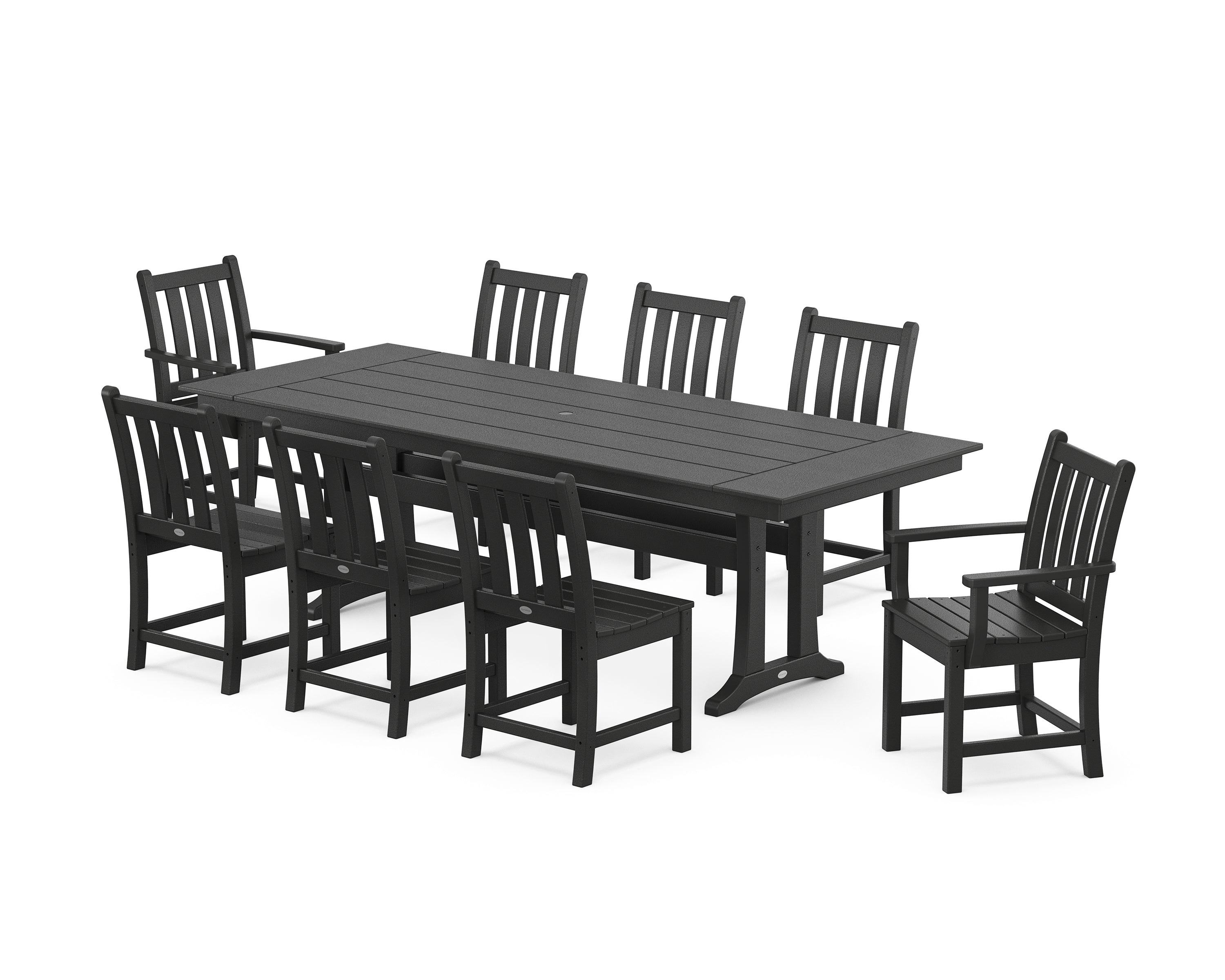 POLYWOOD Traditional Garden 9-Piece Farmhouse Dining Set with Trestle Legs in Black