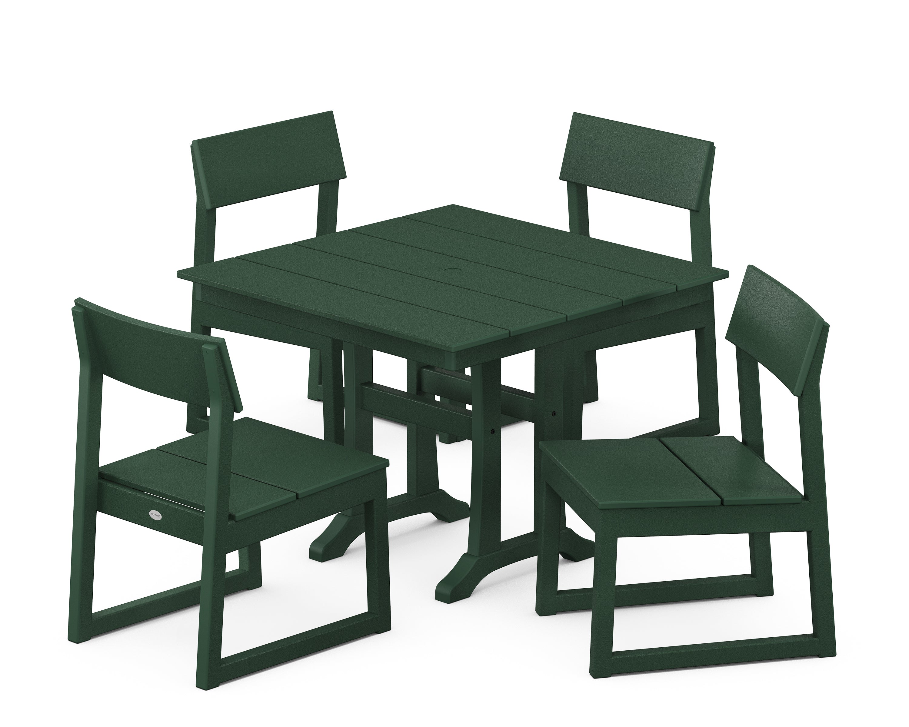 POLYWOOD EDGE 5-Piece Farmhouse Trestle Side Chair Dining Set in Green