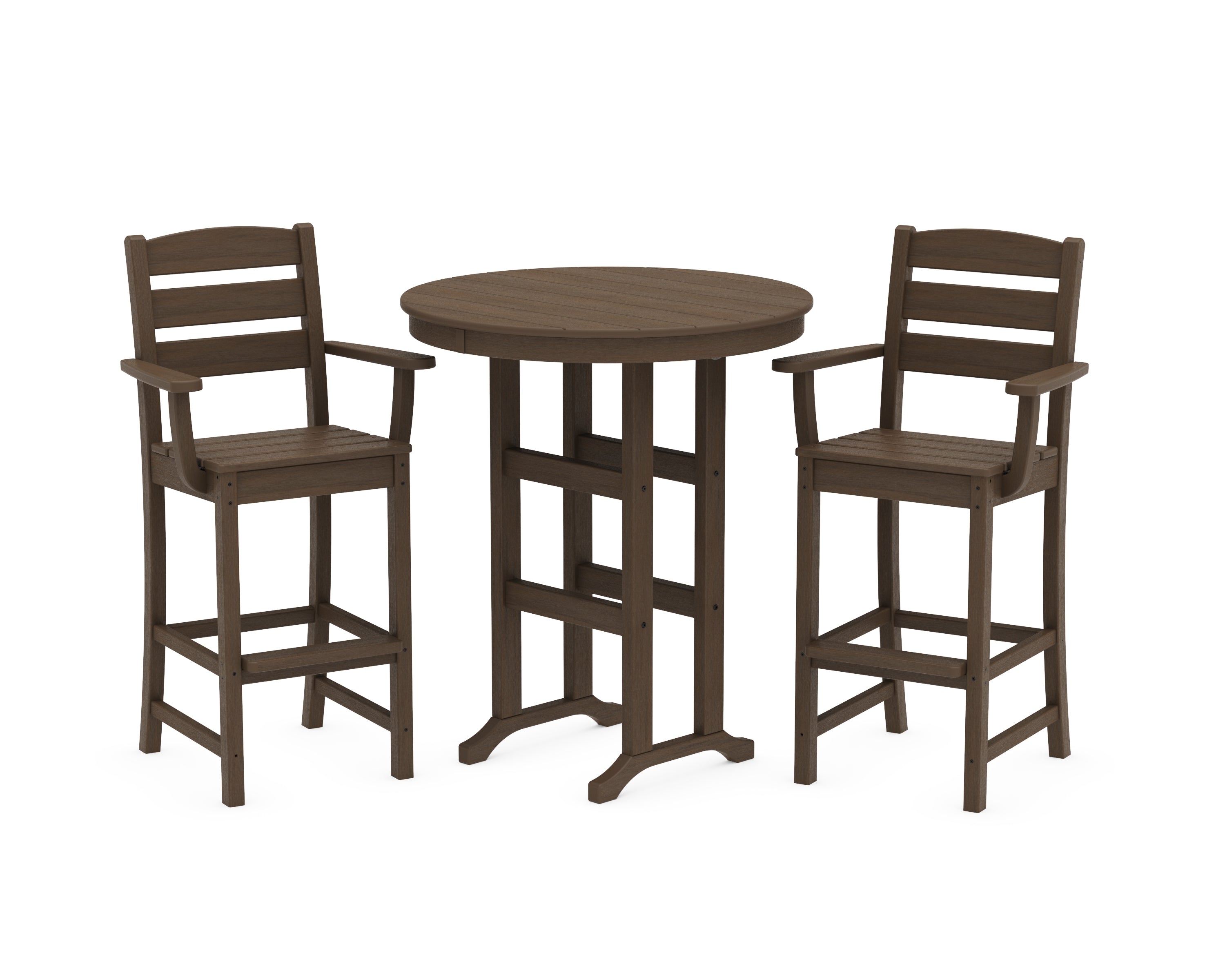 POLYWOOD Lakeside 3-Piece Round Bar Arm Chair Set in Kona