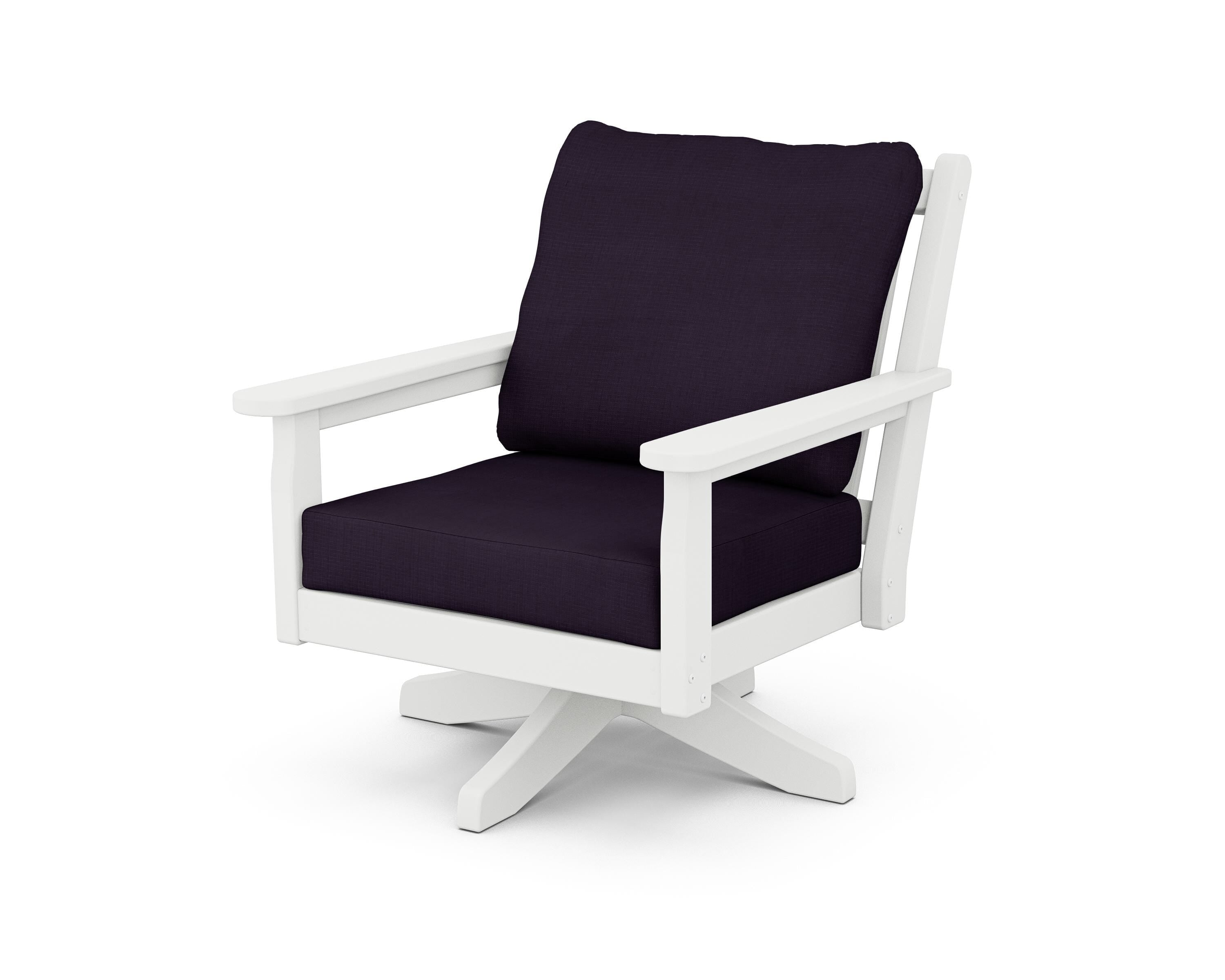 POLYWOOD Chippendale Deep Seating Swivel Chair in White / Navy Linen