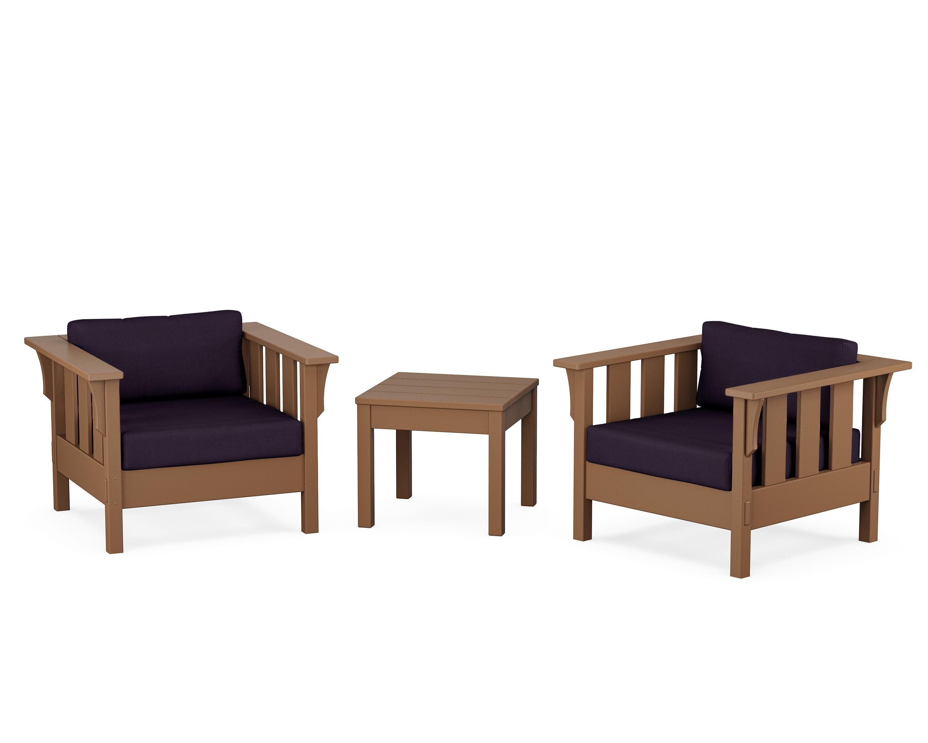 Martha Stewart by POLYWOOD Acadia 3-Piece Deep Seating Set in Teak / Navy Linen