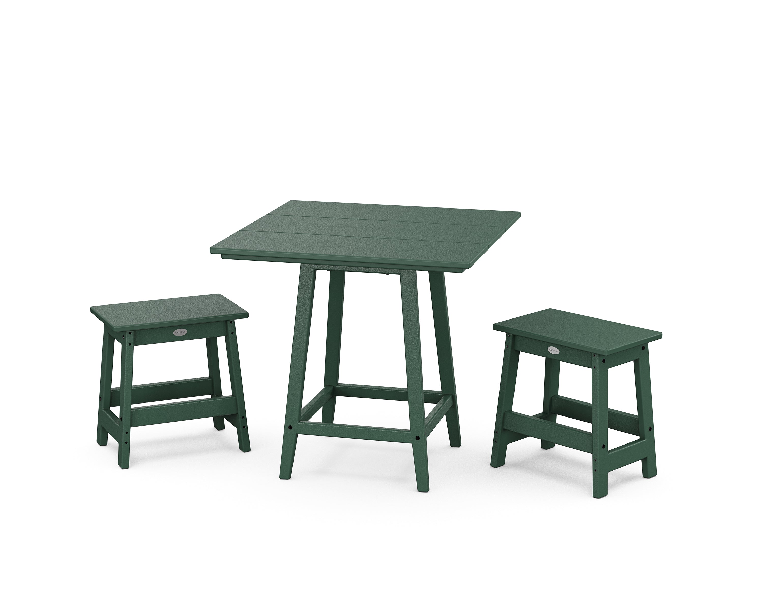 POLYWOOD Modern Studio Stool 3-Piece Square Bistro Set in Green