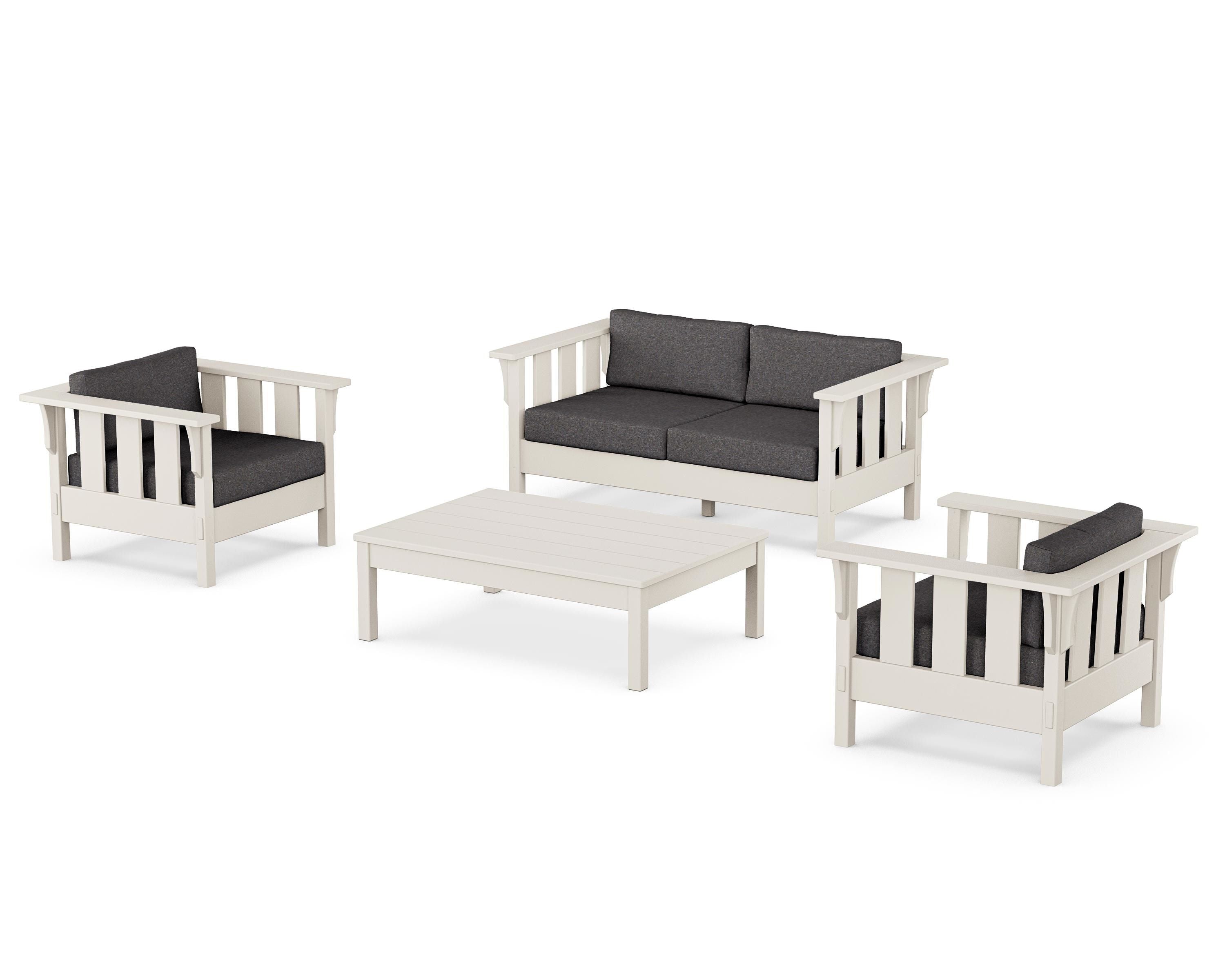 Martha Stewart by POLYWOOD Acadia 4-Piece Deep Seating Set with Loveseat in Sand / Ash Charcoal