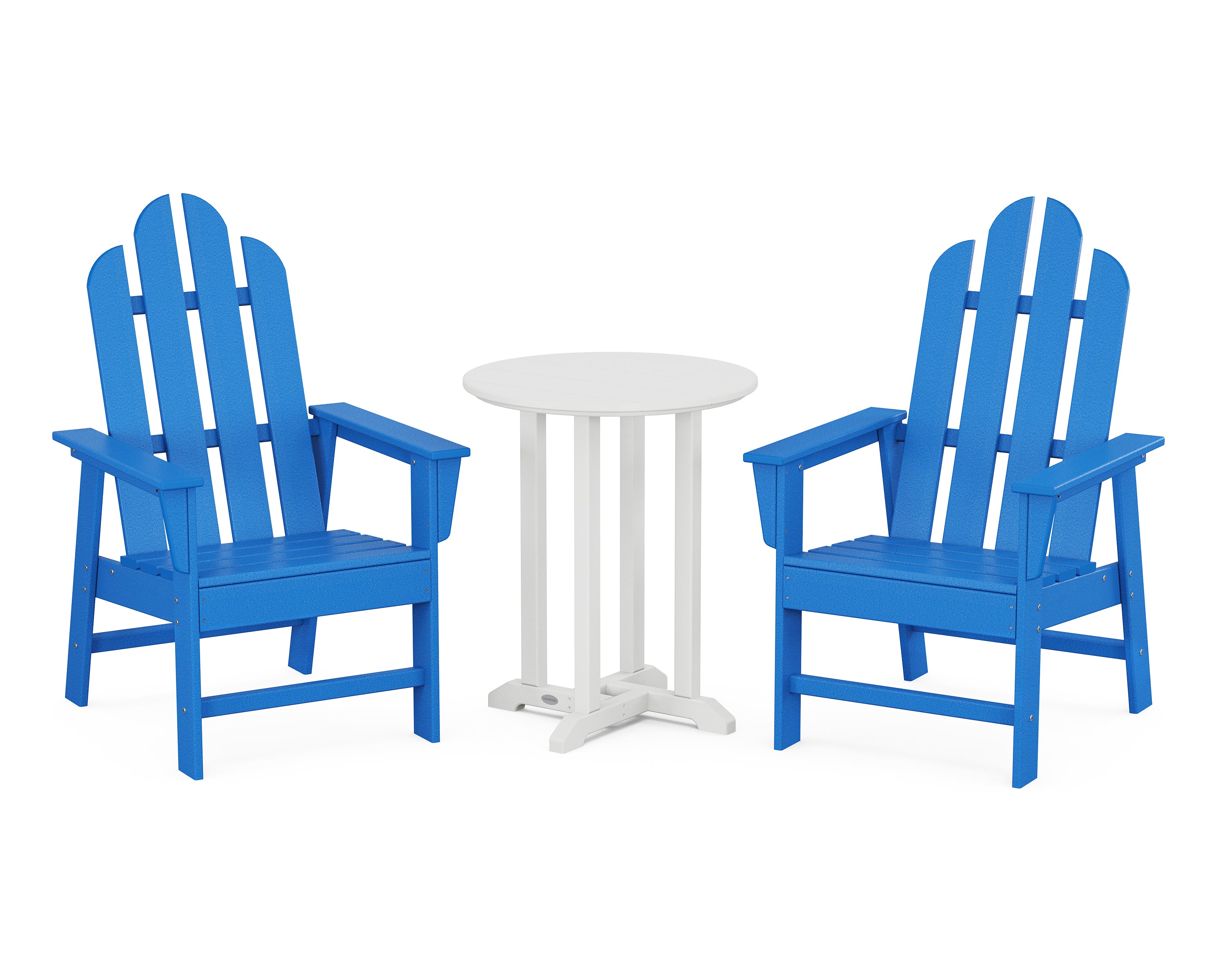 POLYWOOD Long Island 3-Piece Round Bistro Dining Set in Pacific Blue / White