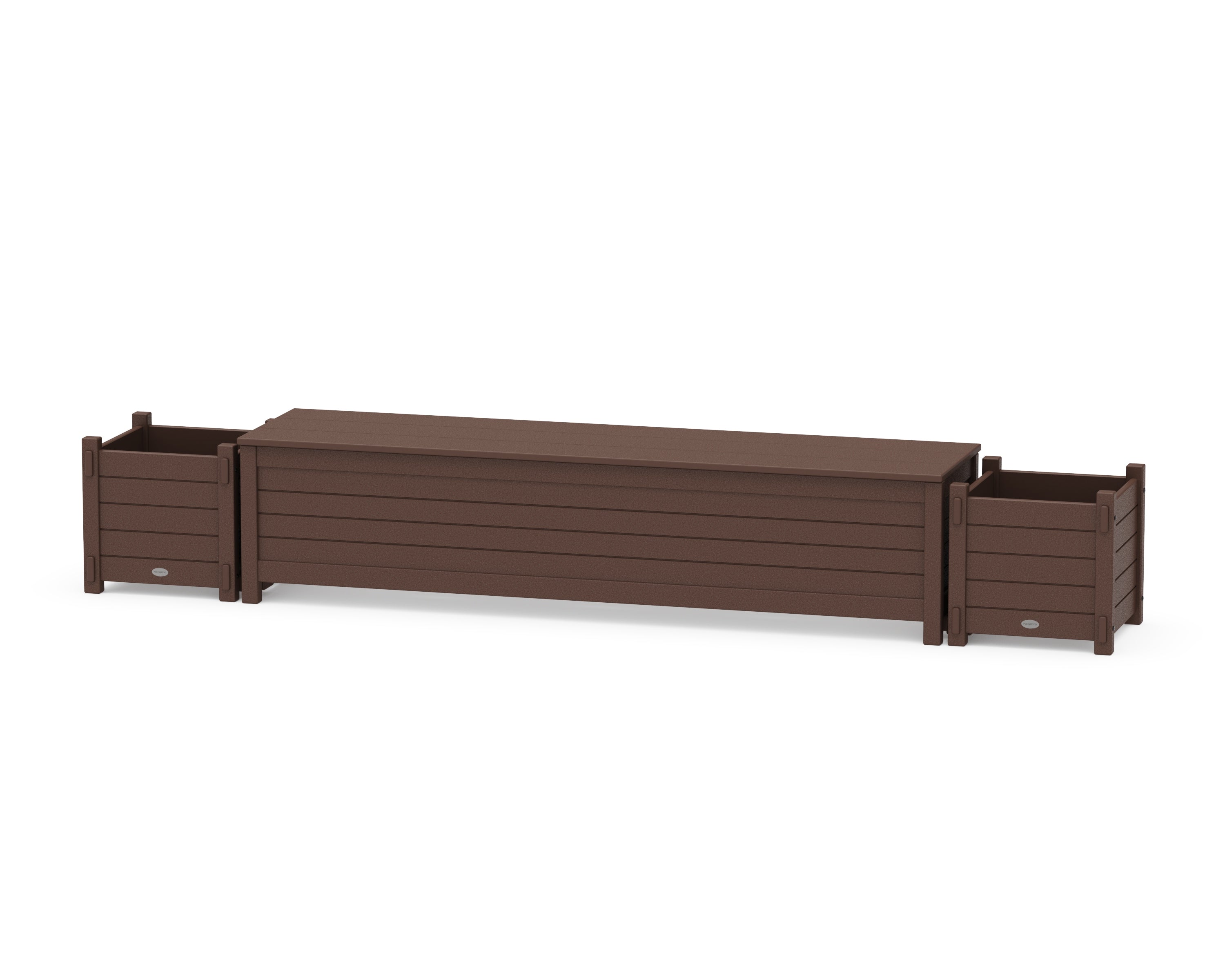 POLYWOOD 72" Nautical Straight Planter Storage Bench Set in Mahogany