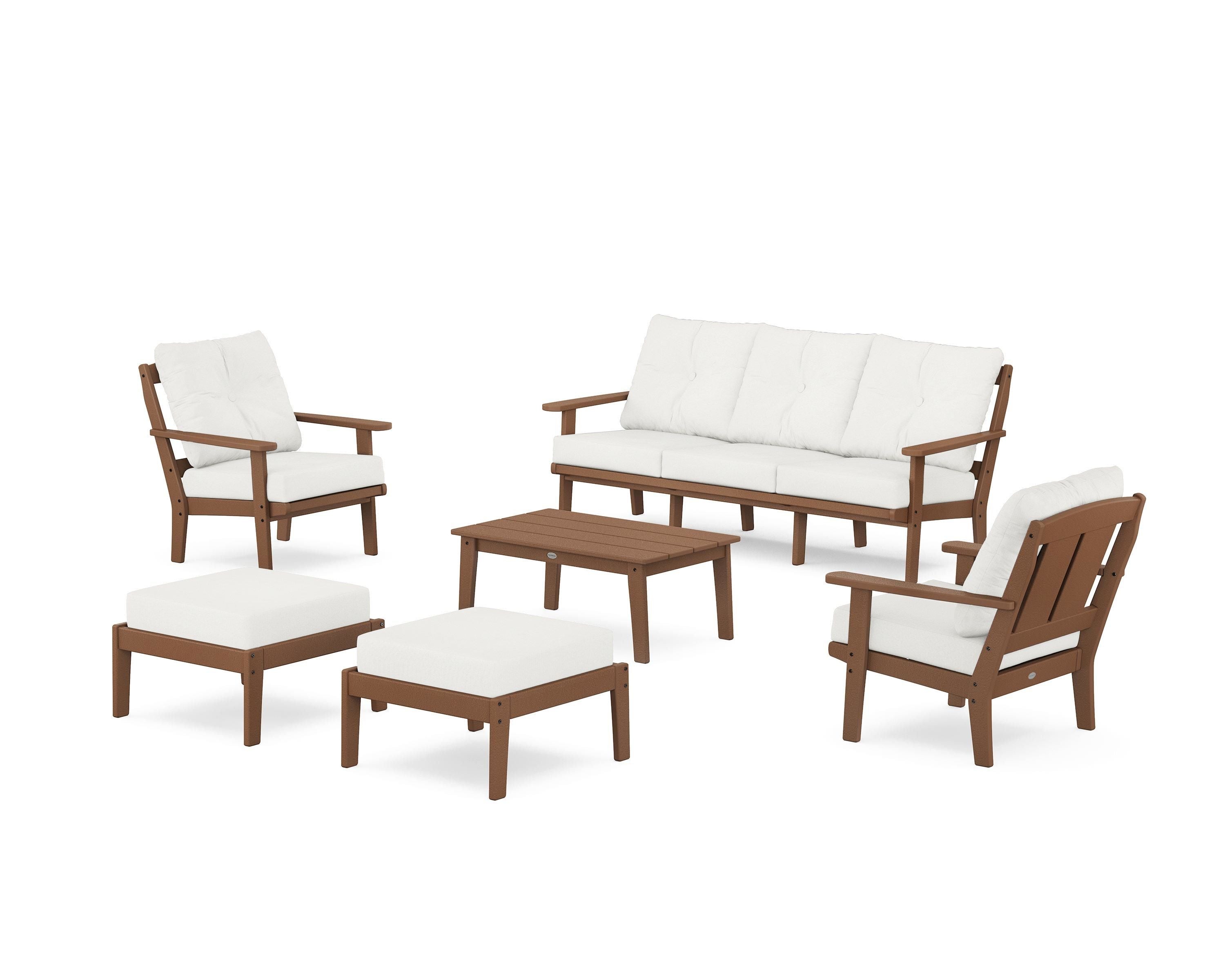 POLYWOOD Mission 6-Piece Lounge Sofa Set in Teak / Natural Linen