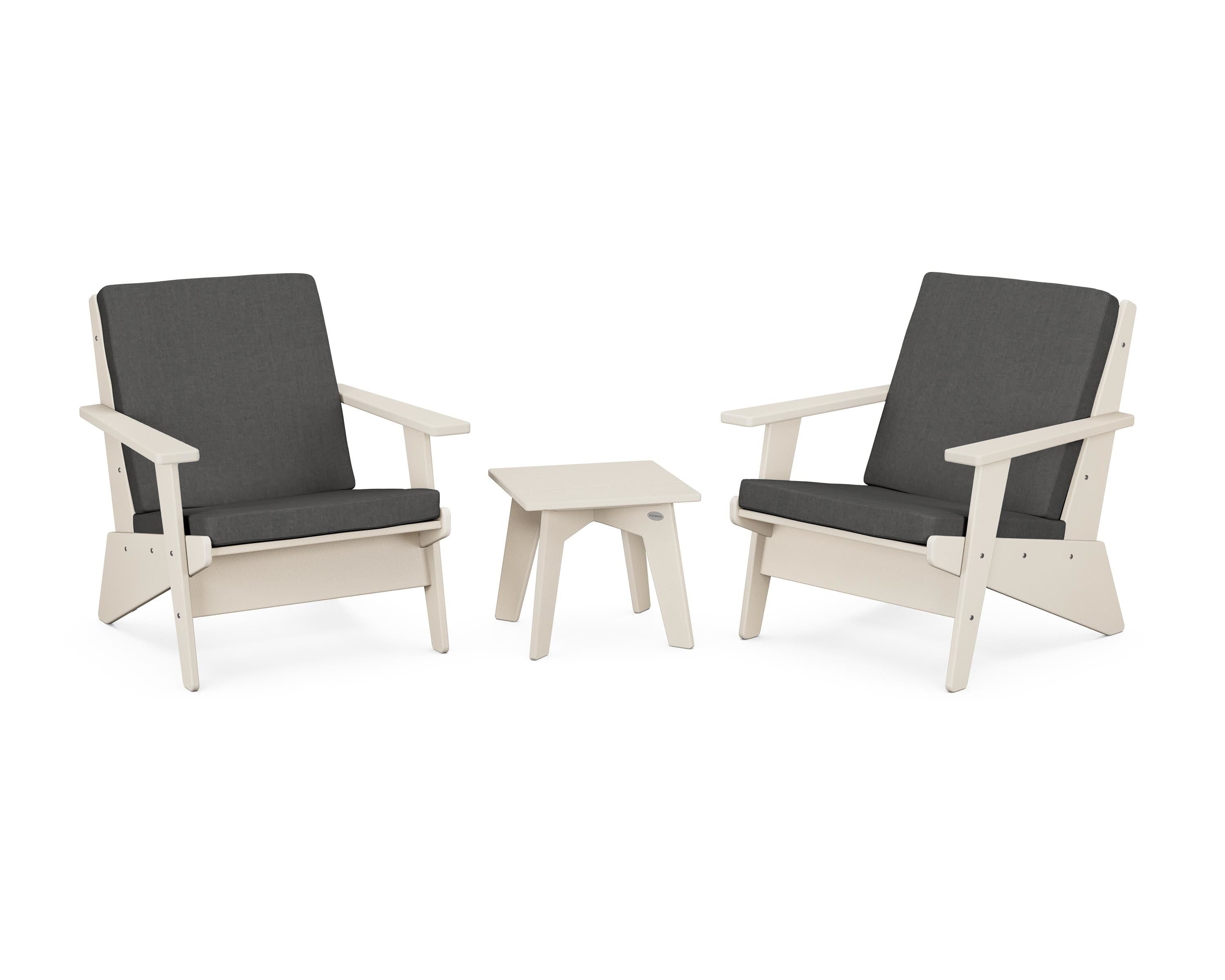 POLYWOOD Riviera Modern Lounge 3-Piece Set in Sand / Spectrum Carbon