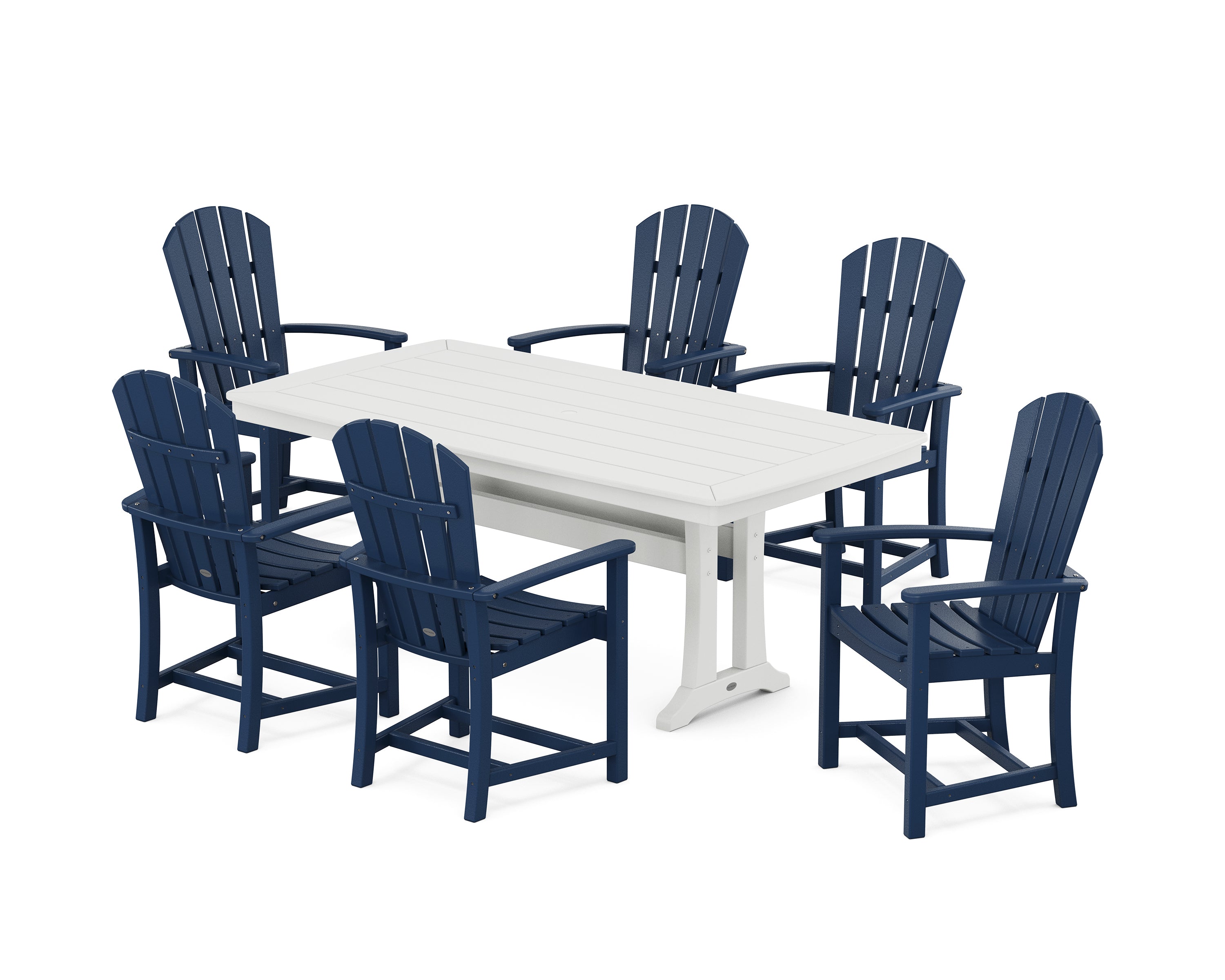 POLYWOOD Palm Coast 7-Piece Dining Set with Trestle Legs in Navy / White