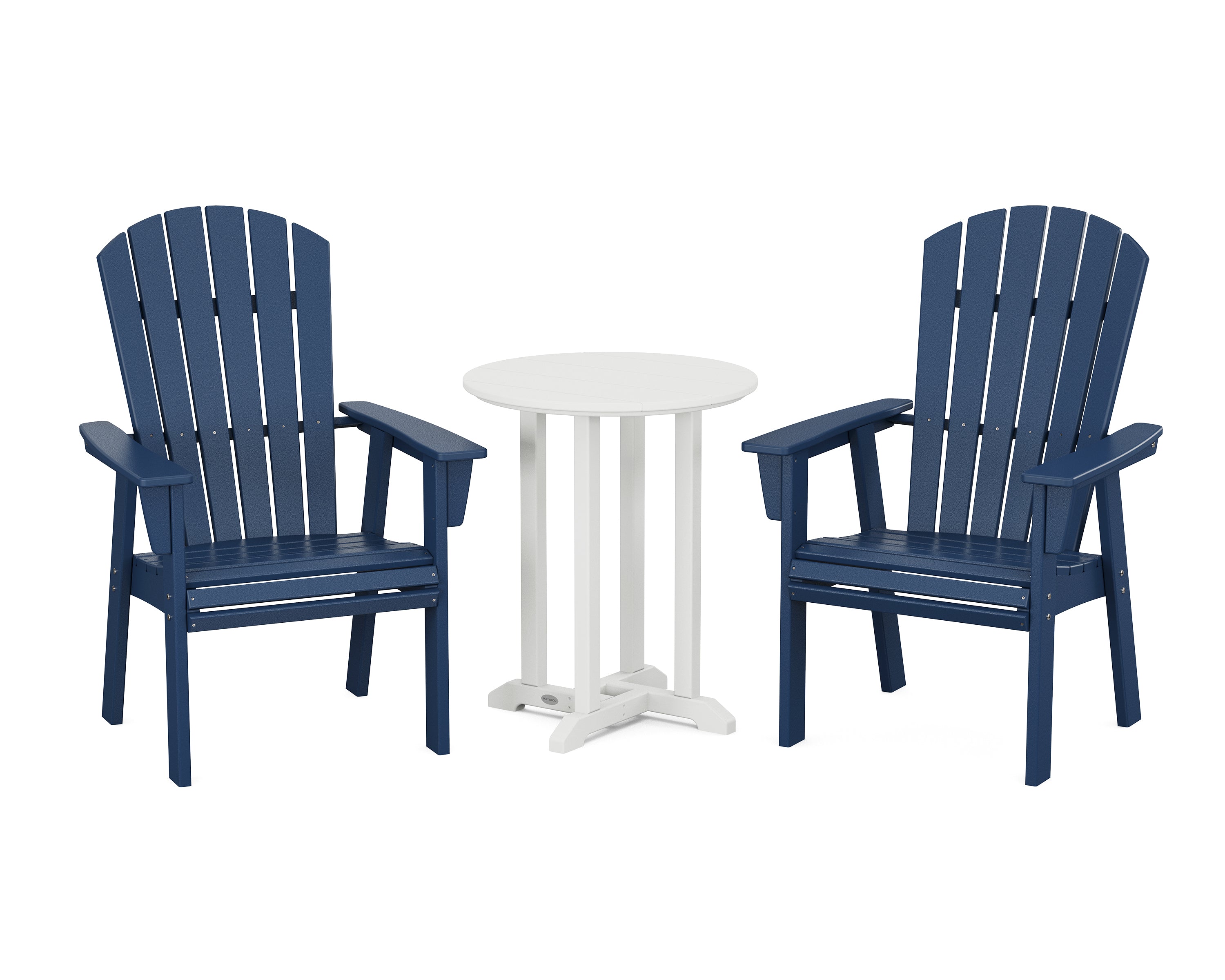 POLYWOOD Nautical Adirondack 3-Piece Round Bistro Dining Set in Navy / White