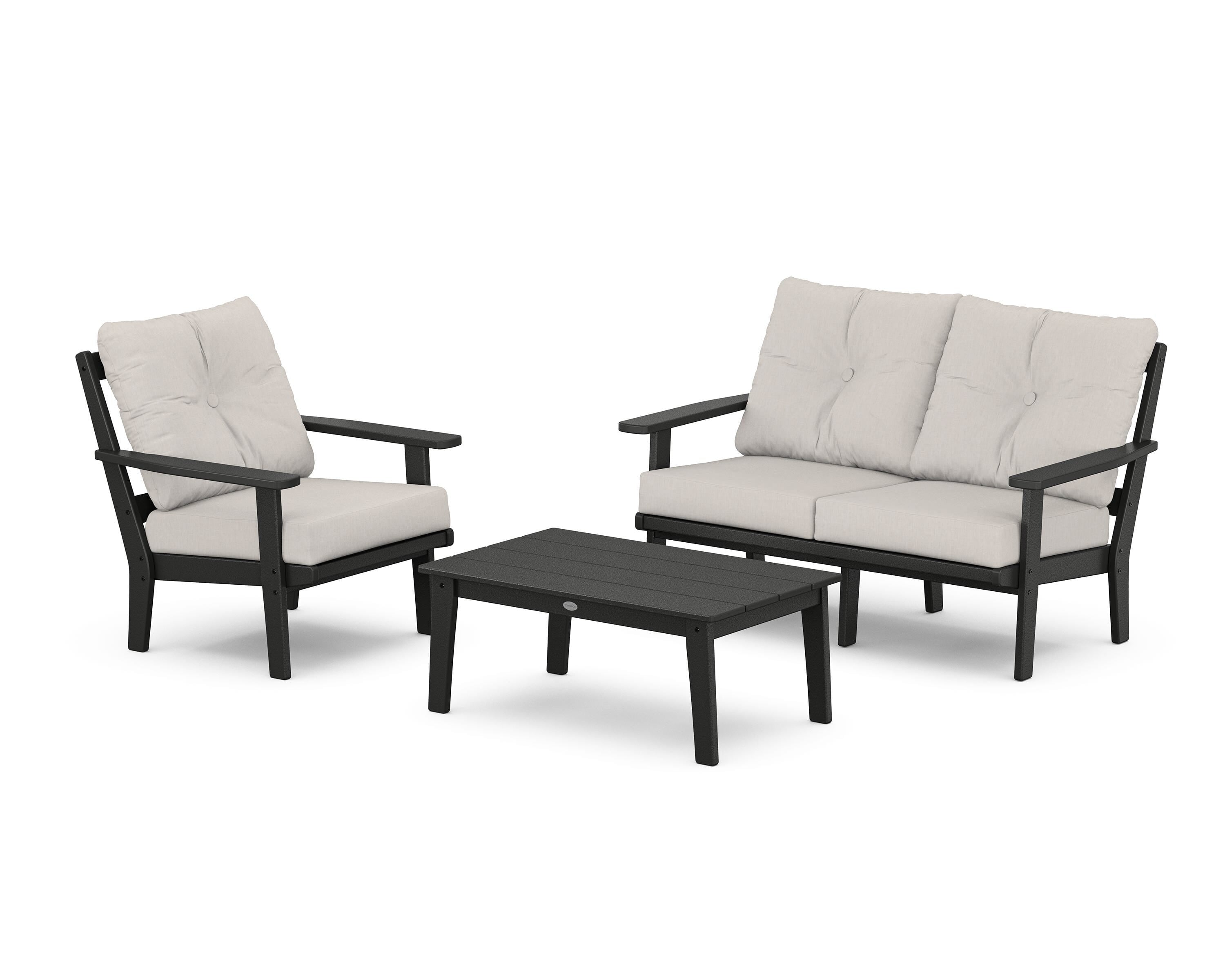 POLYWOOD Oxford 3-Piece Deep Seating Set with Loveseat in Black / Cast Ash