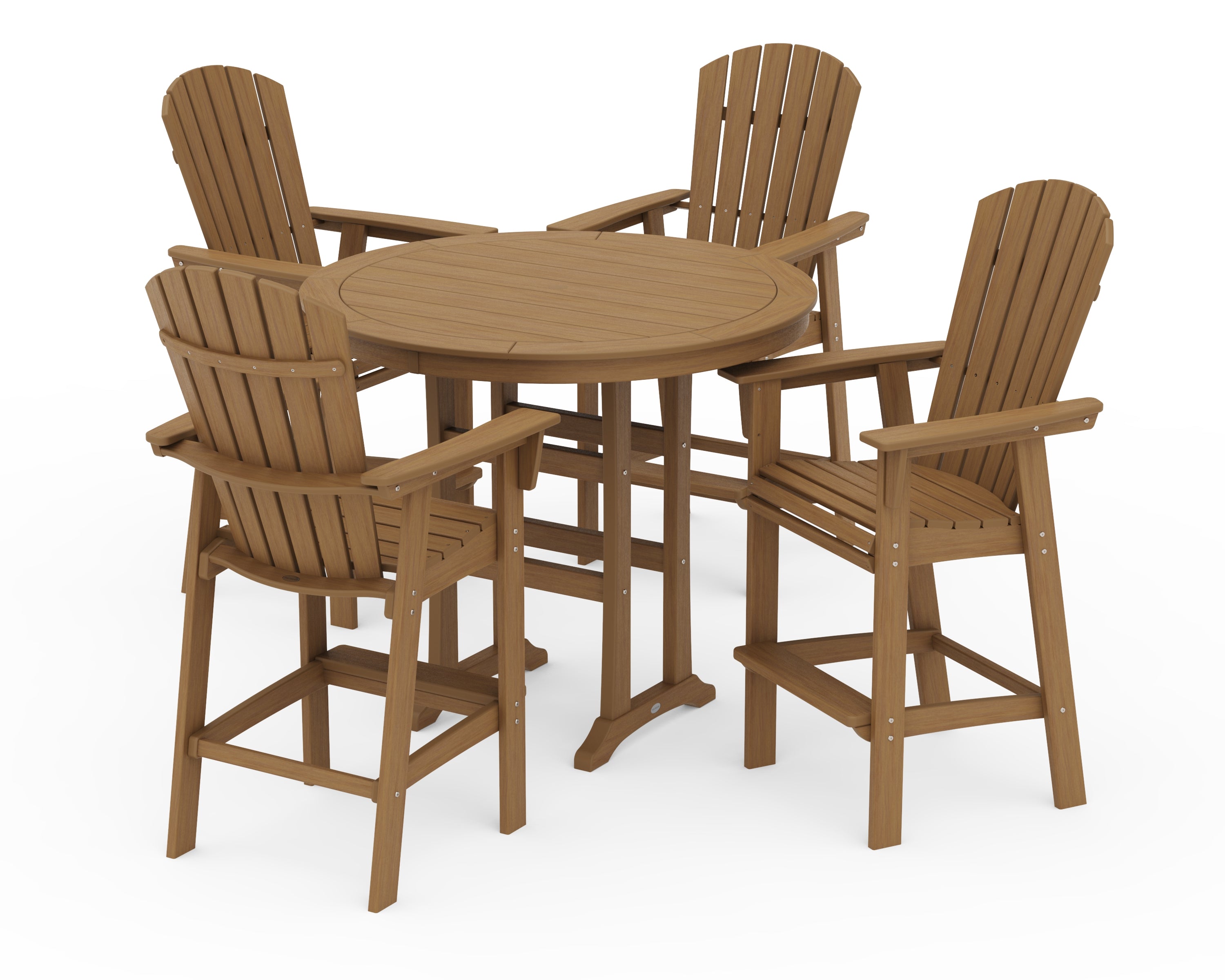 POLYWOOD Nautical Curveback Adirondack 5-Piece Round Trestle Bar Set in Natural