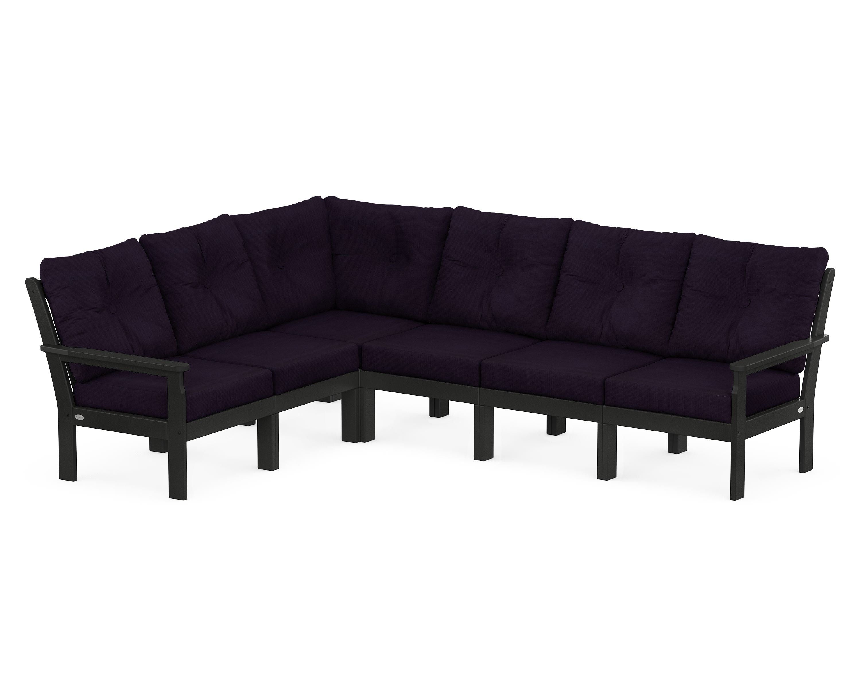 POLYWOOD Vineyard 6-Piece Sectional in Black / Navy Linen