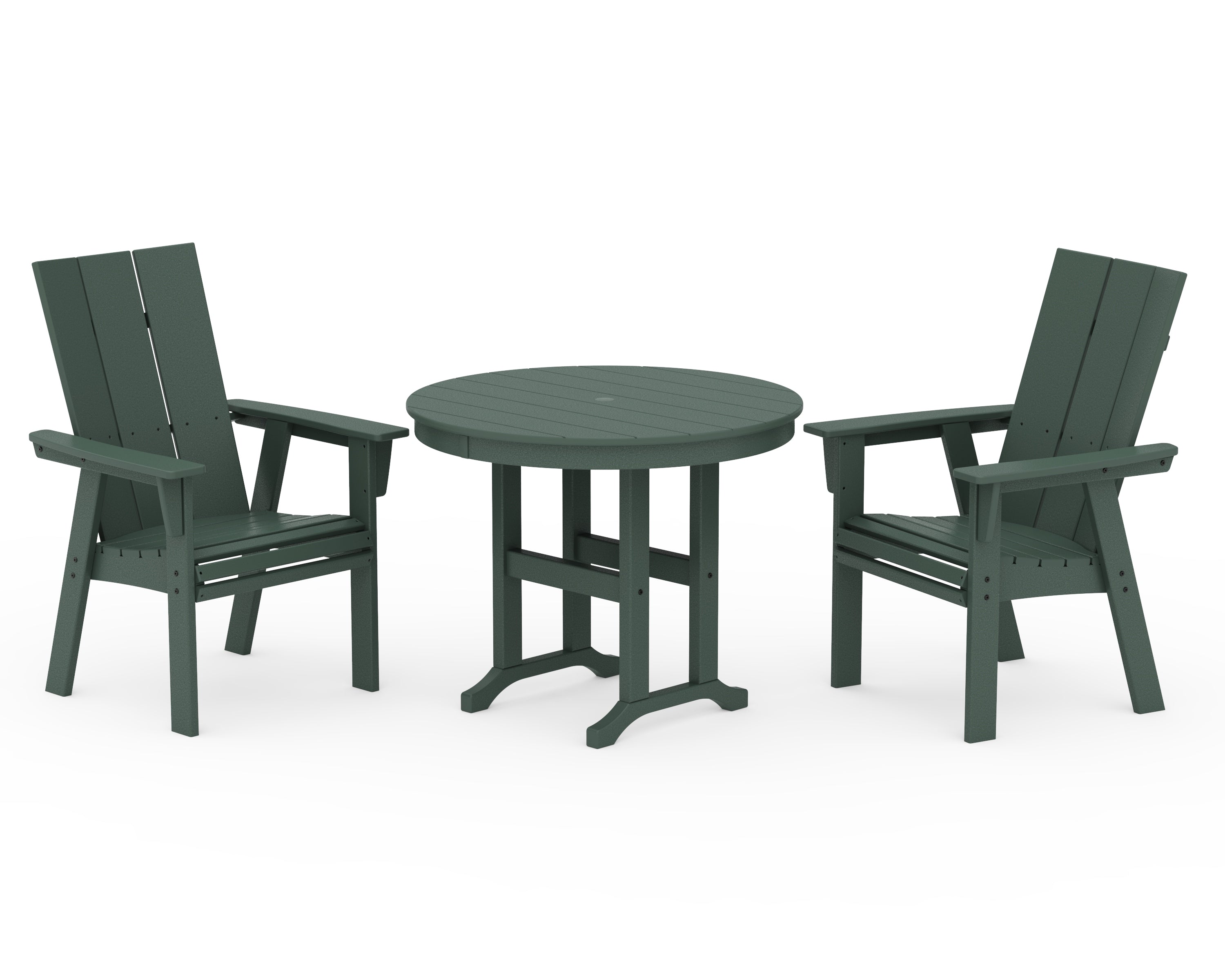 POLYWOOD Modern Adirondack 3-Piece Round Dining Set in Green
