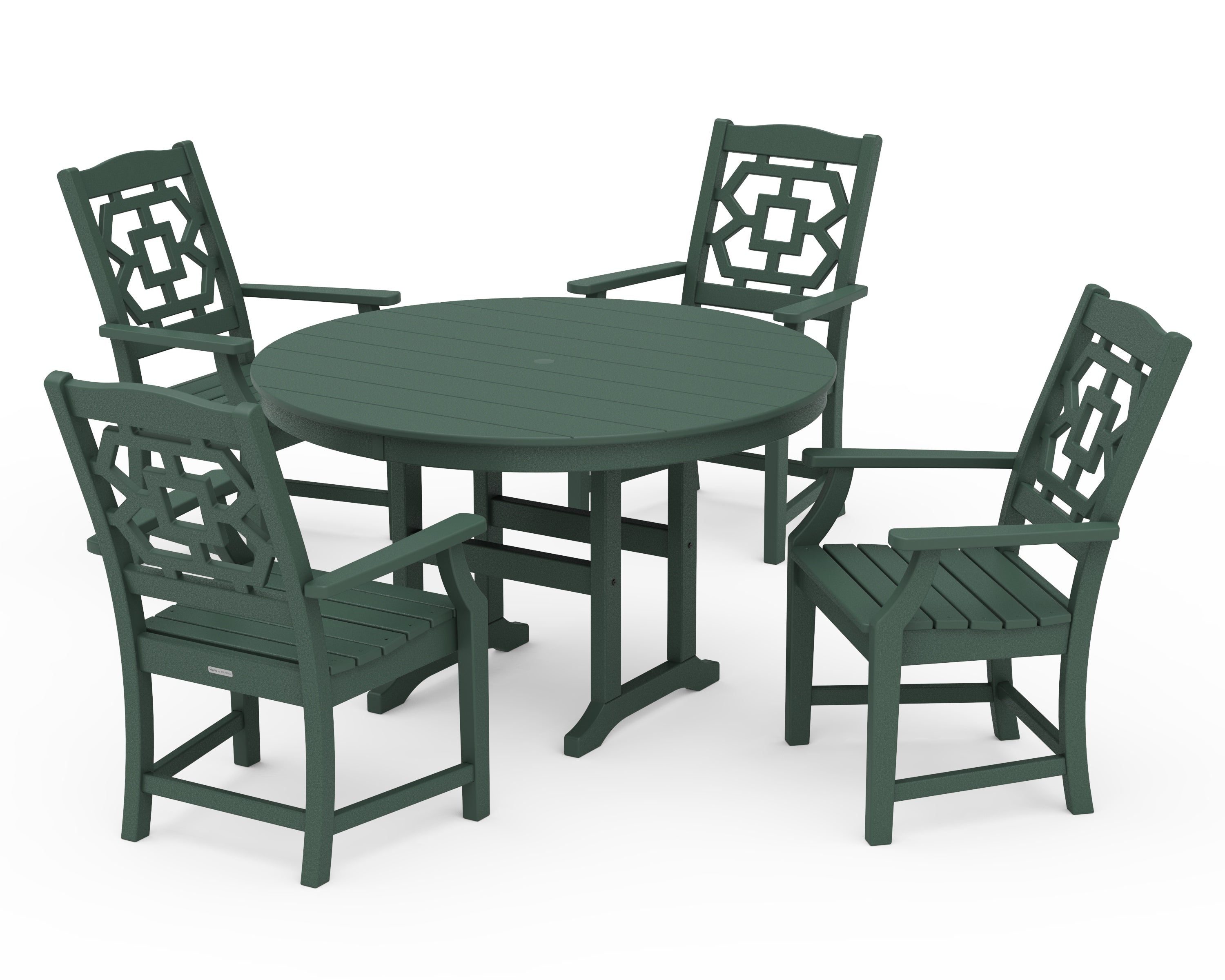 Martha Stewart by POLYWOOD Chinoiserie 5-Piece Round Farmhouse Dining Set in Green