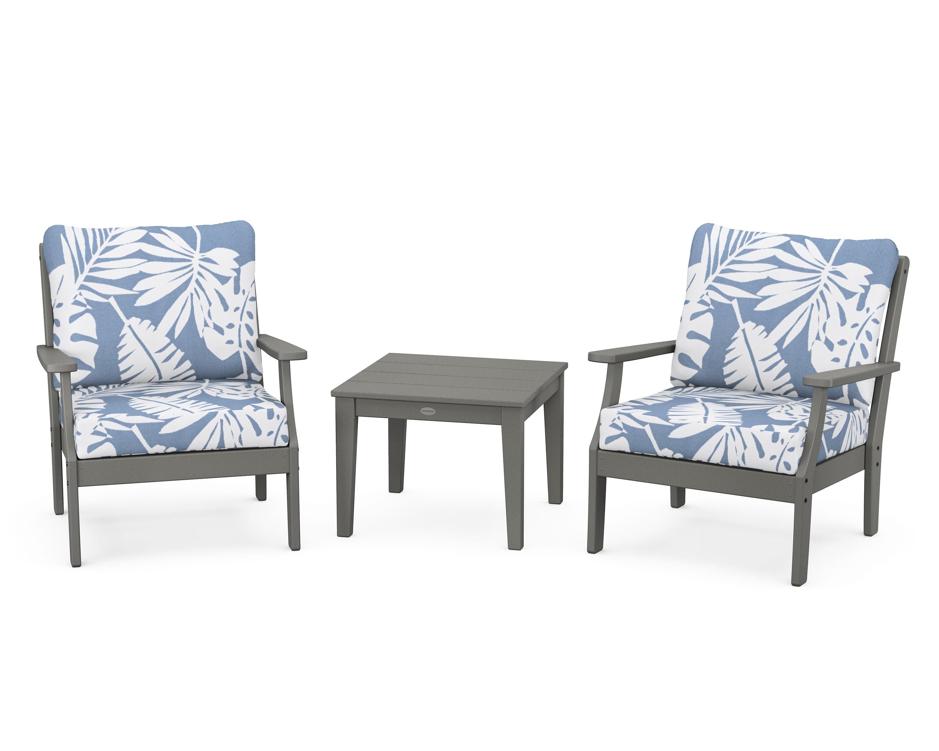 POLYWOOD Braxton 3-Piece Deep Seating Set in Slate Grey / Leaf Sky Blue