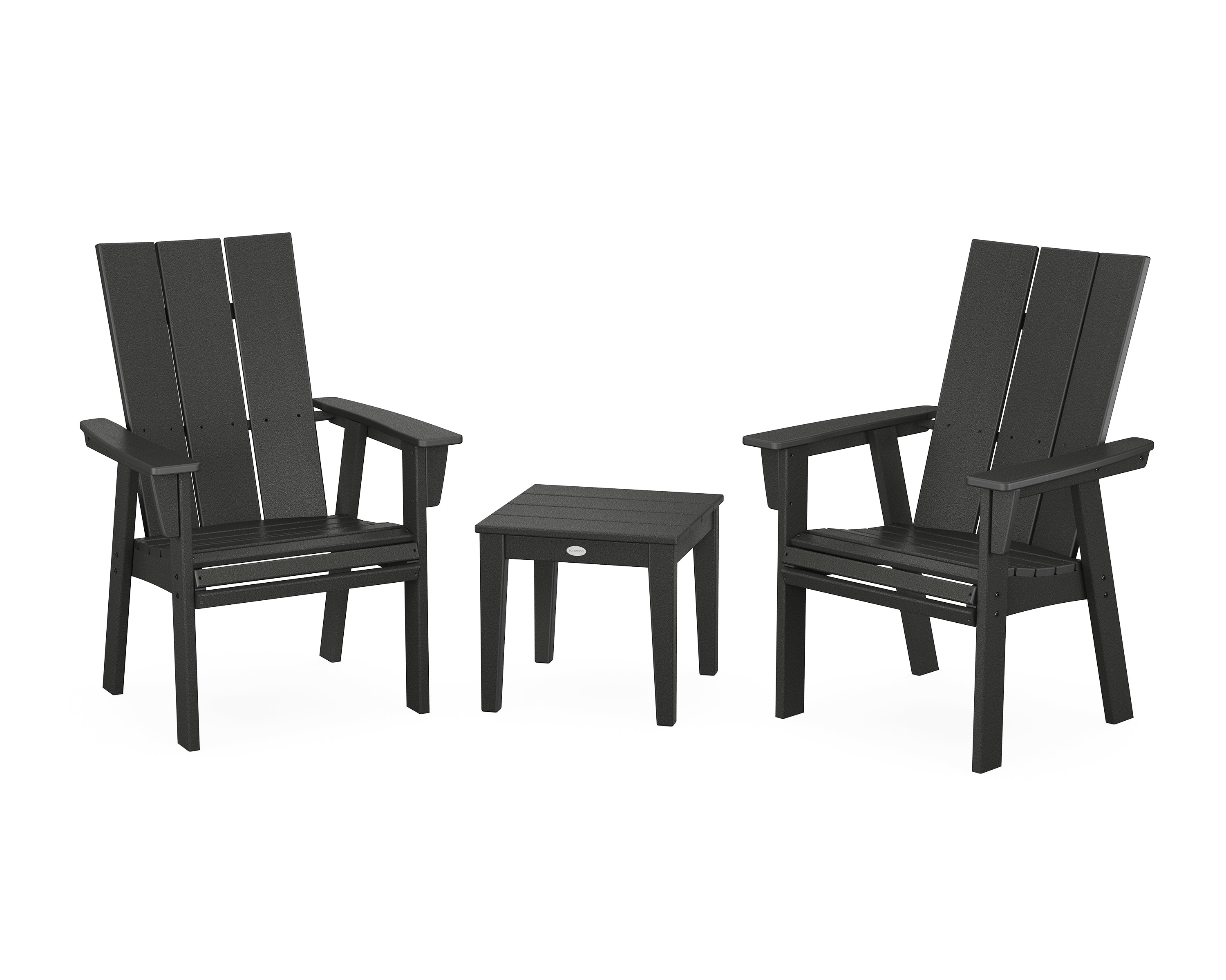 POLYWOOD Modern 3-Piece Curveback Upright Adirondack Chair Set in Black