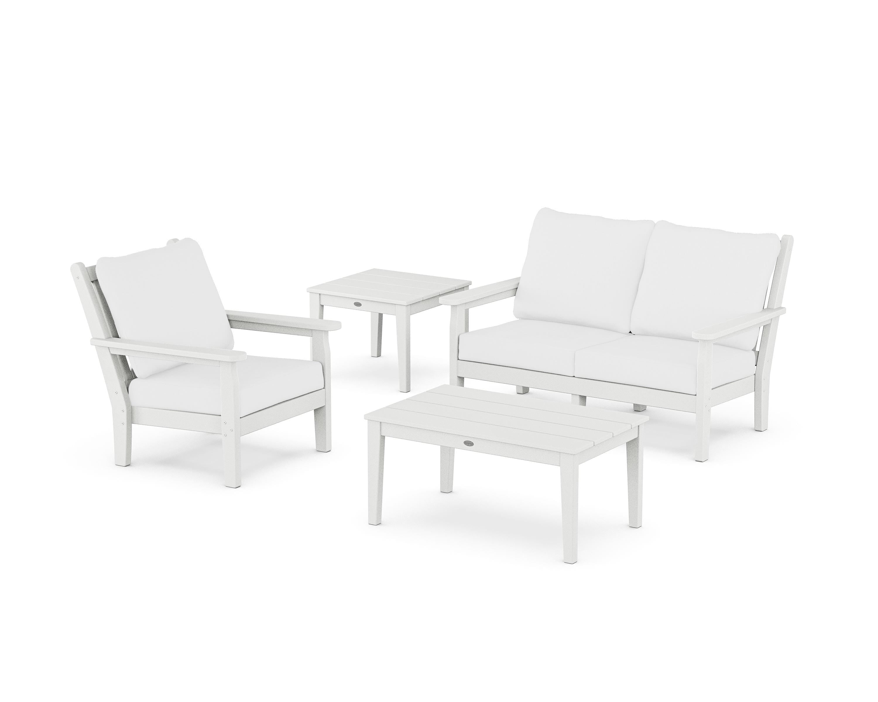 POLYWOOD Chippendale 4-Piece Deep Seating Set in White / Natural