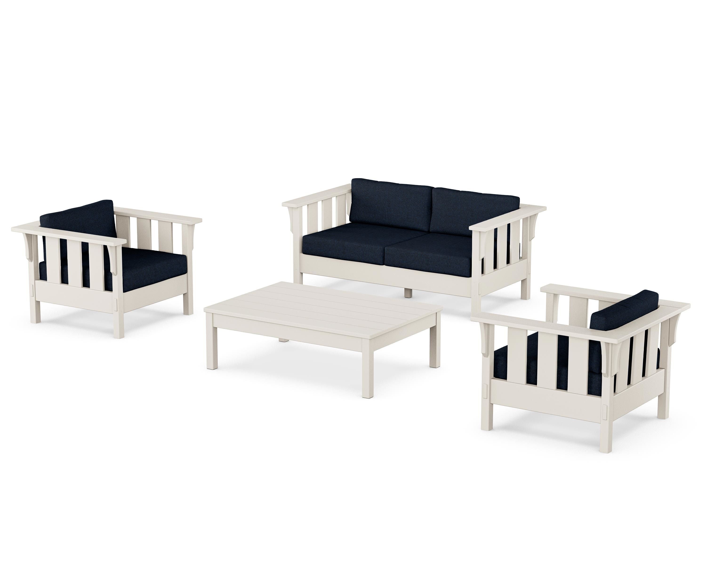 Martha Stewart by POLYWOOD Acadia 4-Piece Deep Seating Set with Loveseat in Sand / Marine Indigo