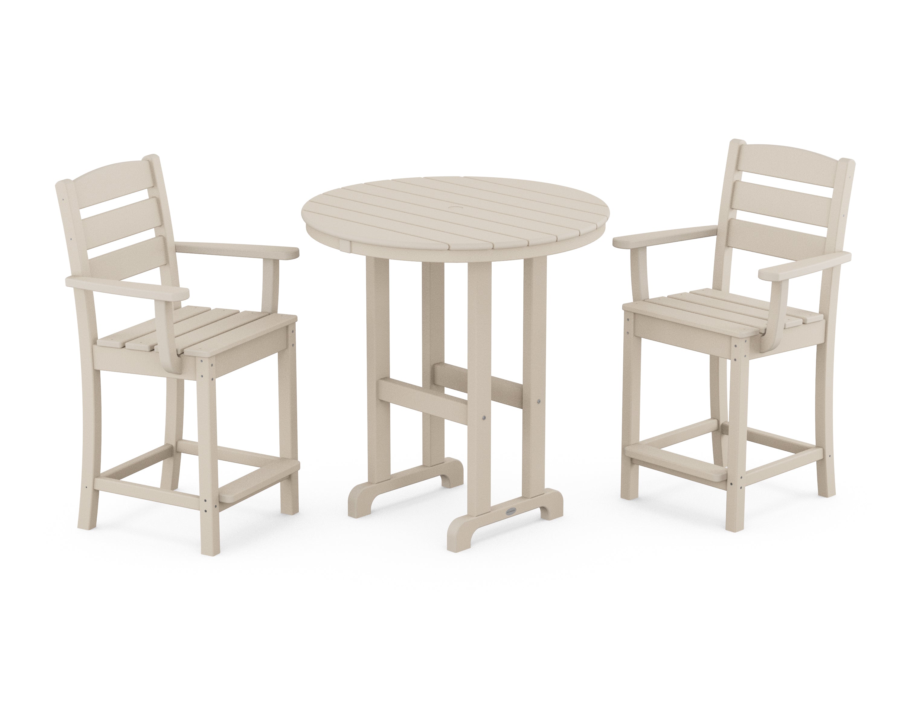 POLYWOOD® Lakeside 3-Piece Round Farmhouse Arm Chair Counter Set in Sand