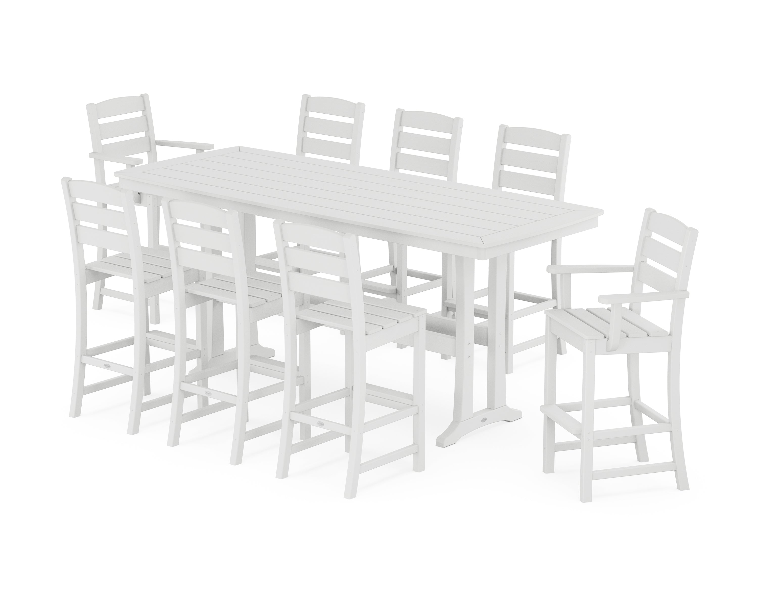 POLYWOOD Lakeside 9-Piece Bar Set with Trestle Legs in White