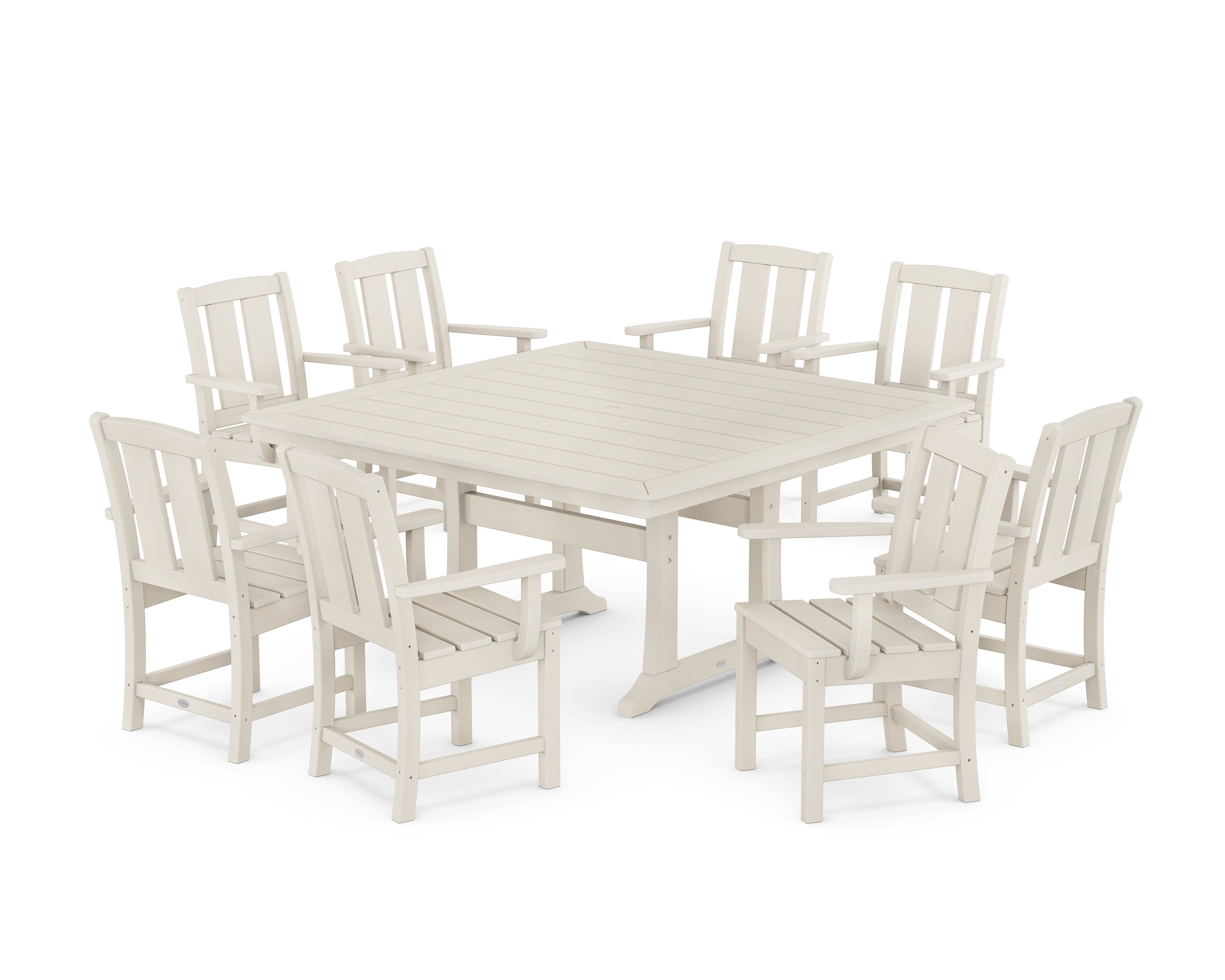 POLYWOOD Mission 9-Piece Square Dining Set with Trestle Legs in Sand