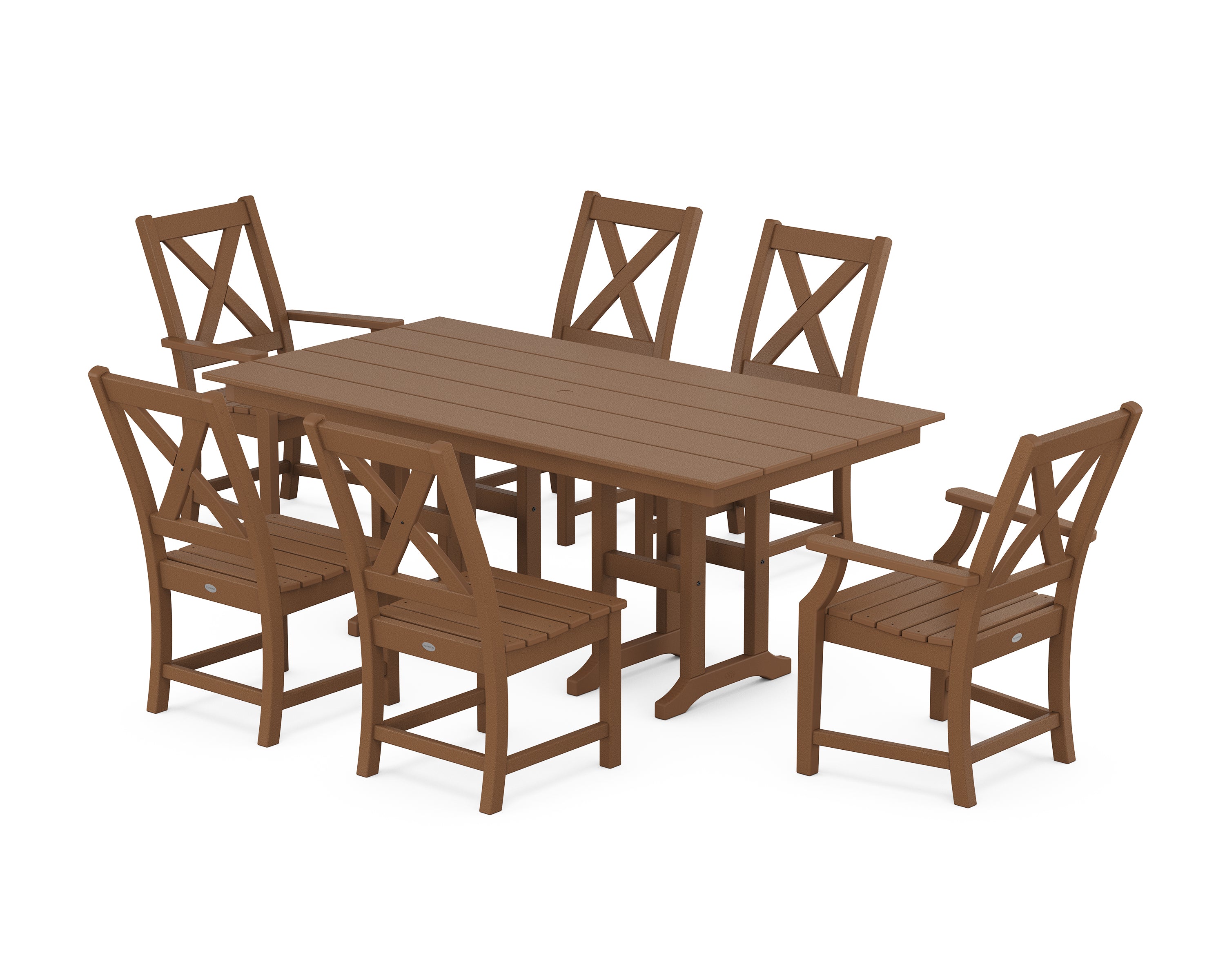 POLYWOOD Braxton 7-Piece Farmhouse Dining Set in Teak