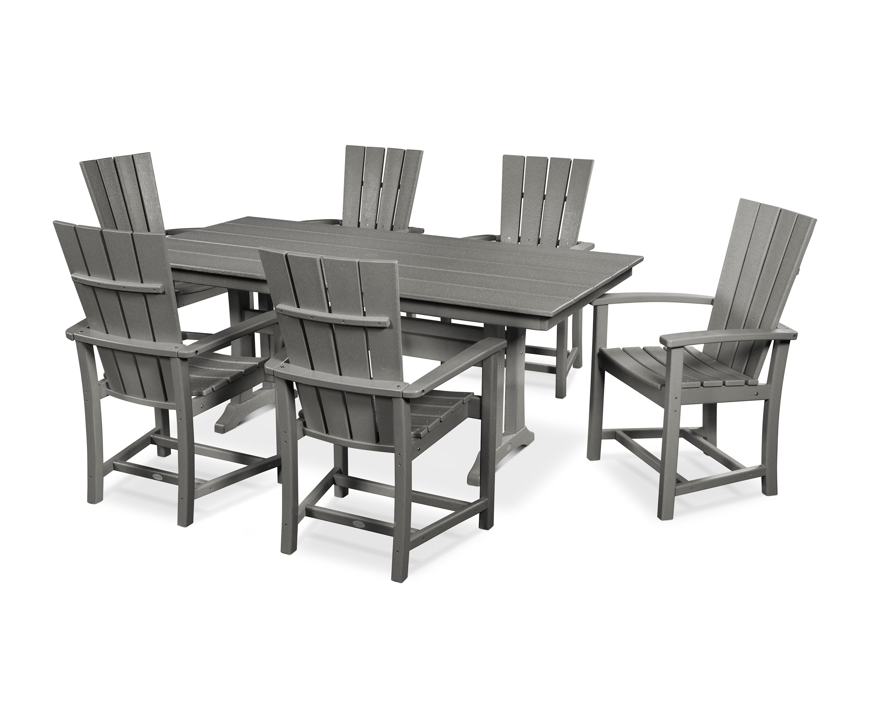 POLYWOOD® Quattro 7-Piece Farmhouse Dining Set with Trestle Legs in Slate Grey