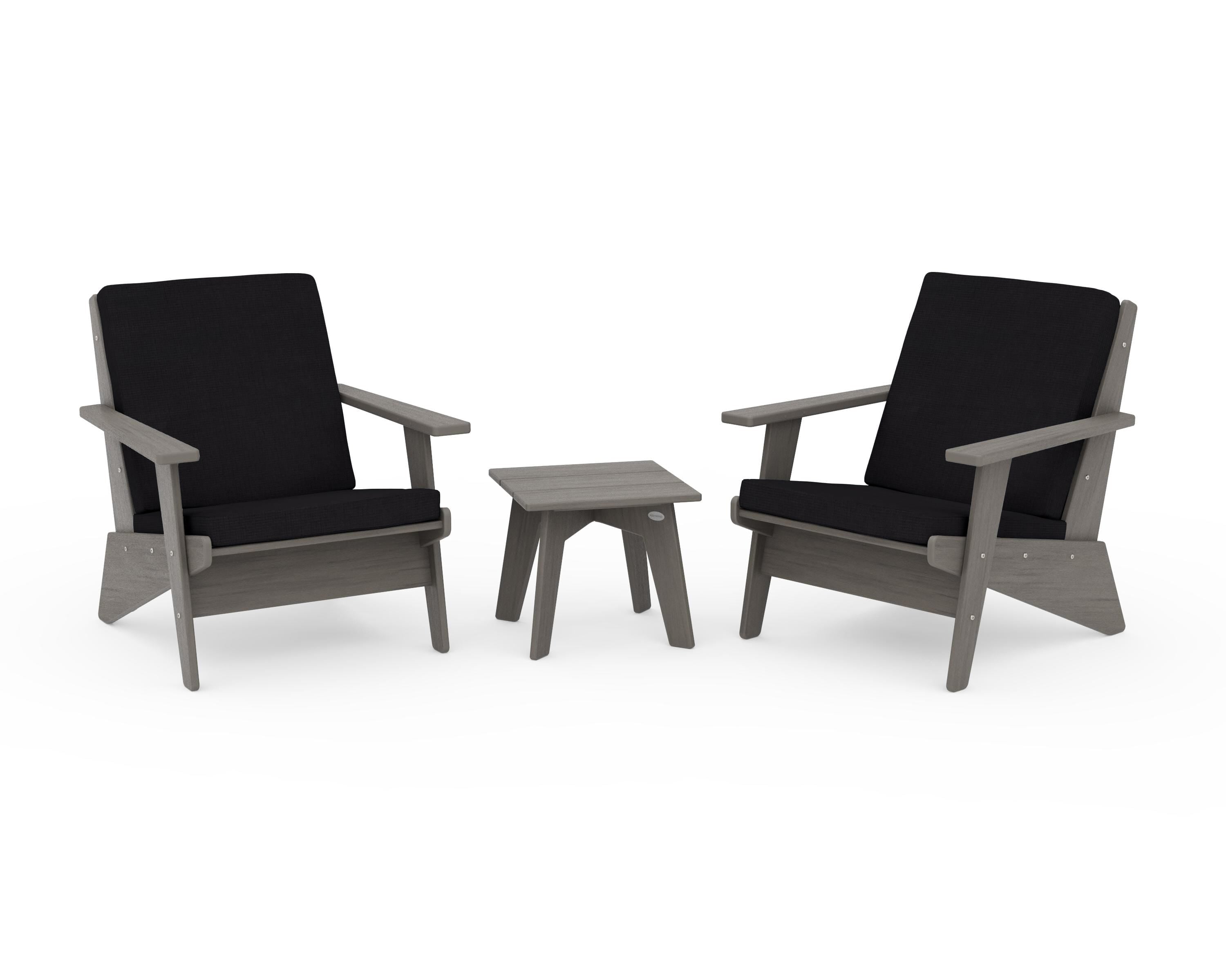 POLYWOOD Riviera Modern Lounge 3-Piece Set in Driftwood / Midnight Linen