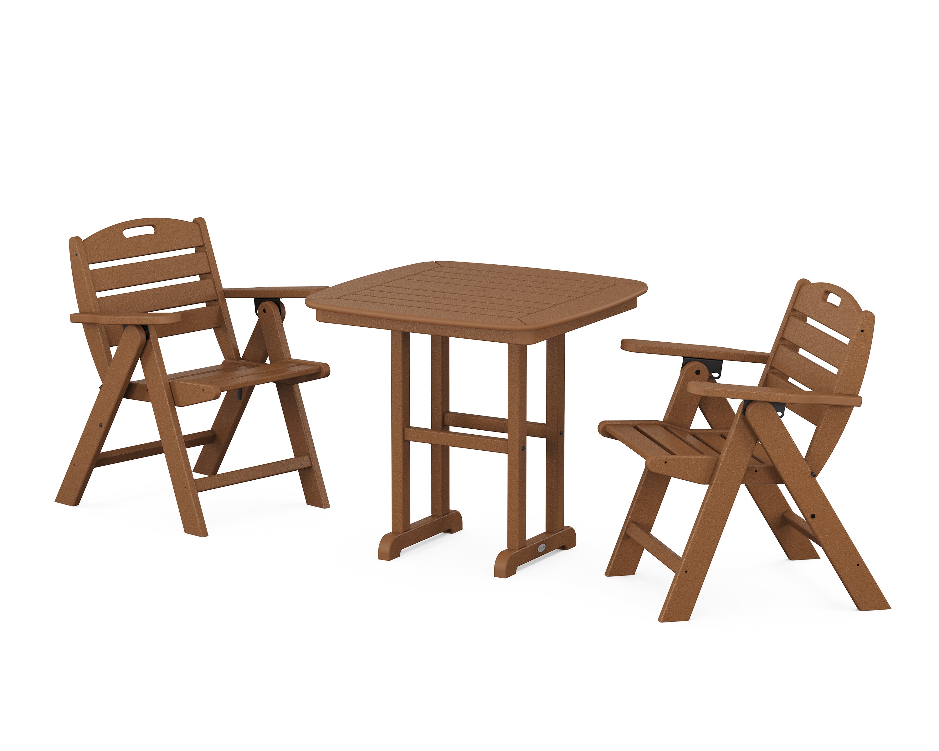 POLYWOOD® Nautical Folding Lowback Chair 3-Piece Dining Set in Teak
