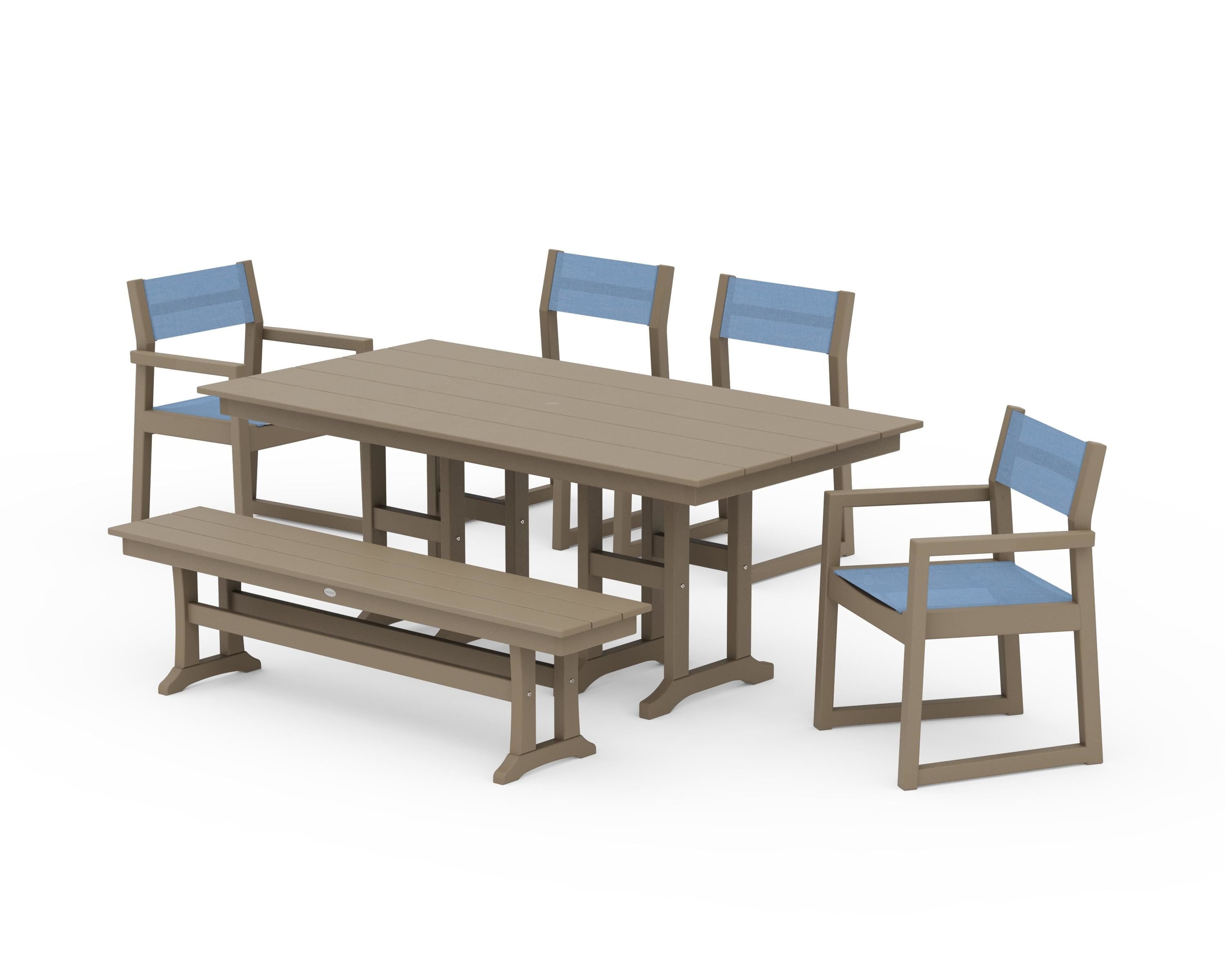 POLYWOOD EDGE Sling 6-Piece Farmhouse Dining Set in Vintage Sahara / Poolside Sling