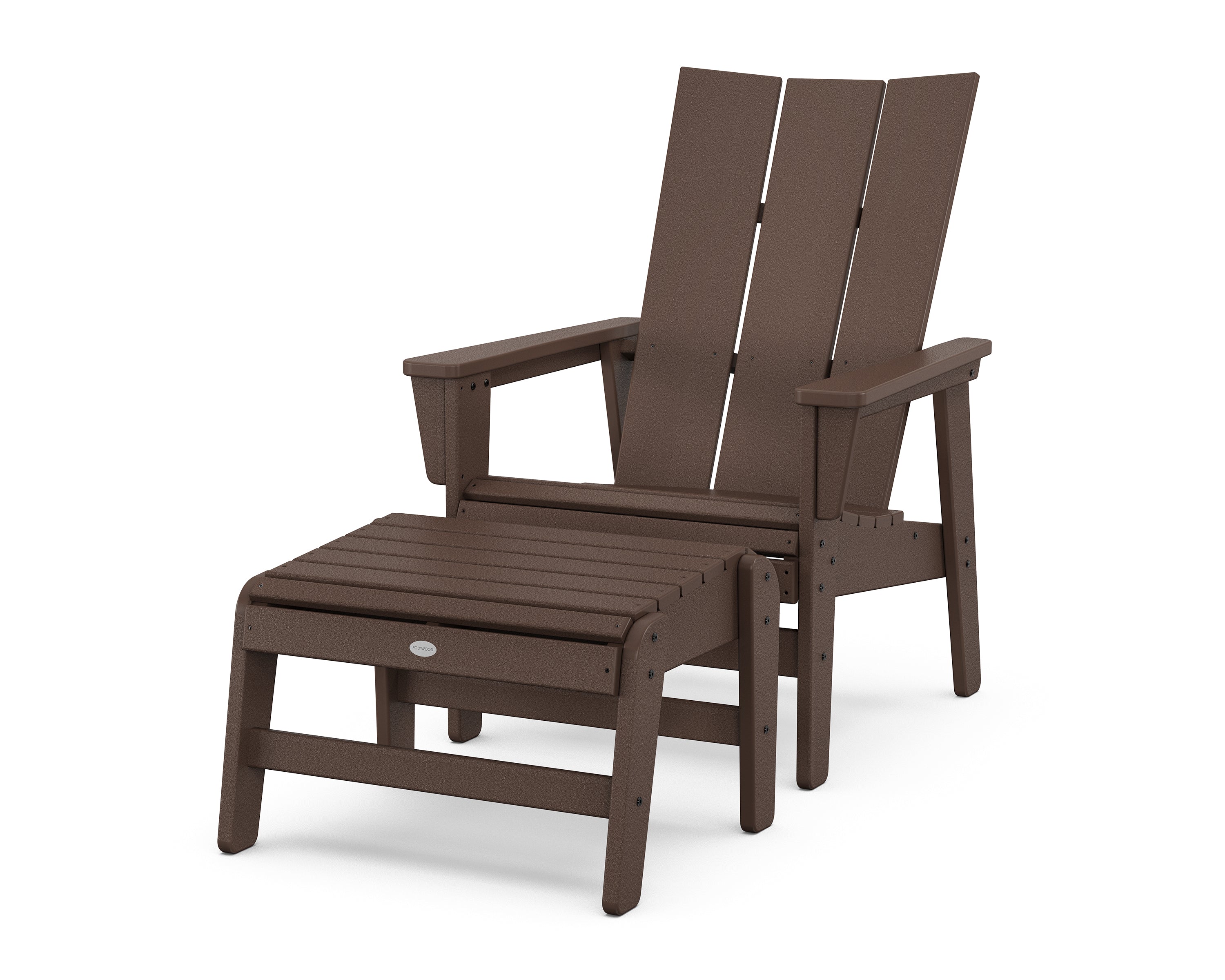 POLYWOOD Modern Grand Upright Adirondack Chair with Ottoman in Mahogany