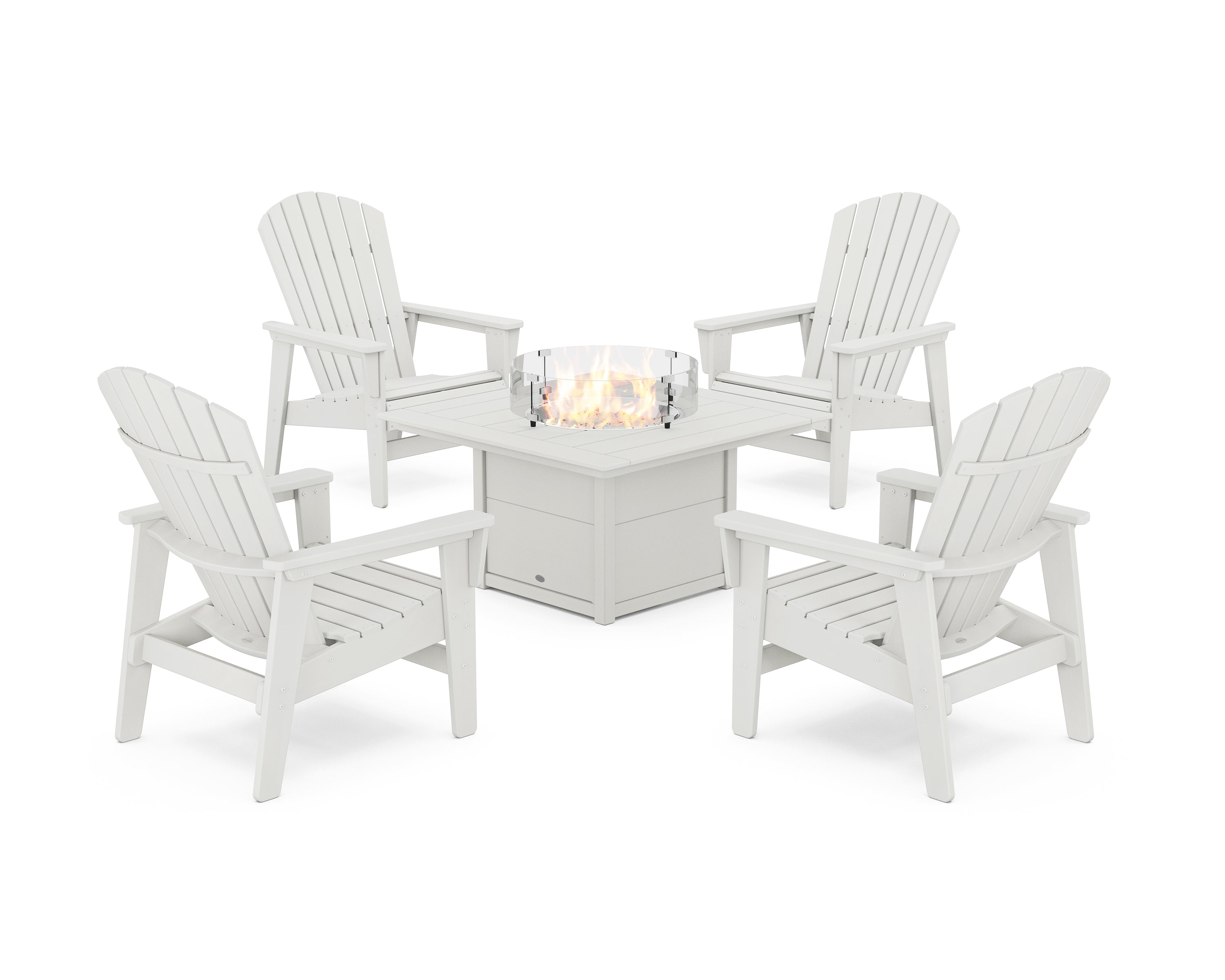 POLYWOOD 5-Piece Nautical Grand Upright Adirondack Conversation Set with Fire Pit Table in Vintage White