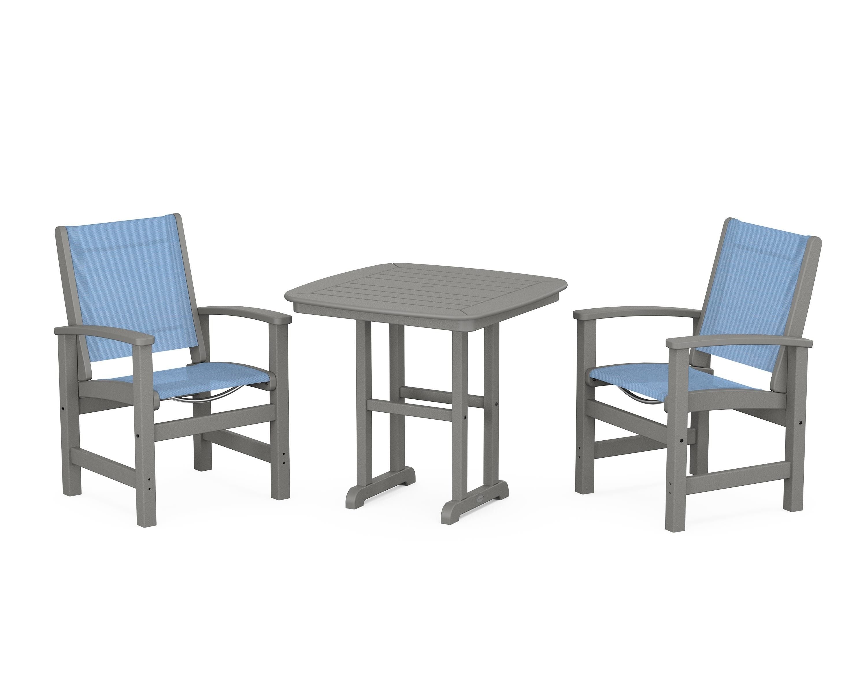POLYWOOD Coastal 3-Piece Dining Set in Slate Grey / Poolside Sling