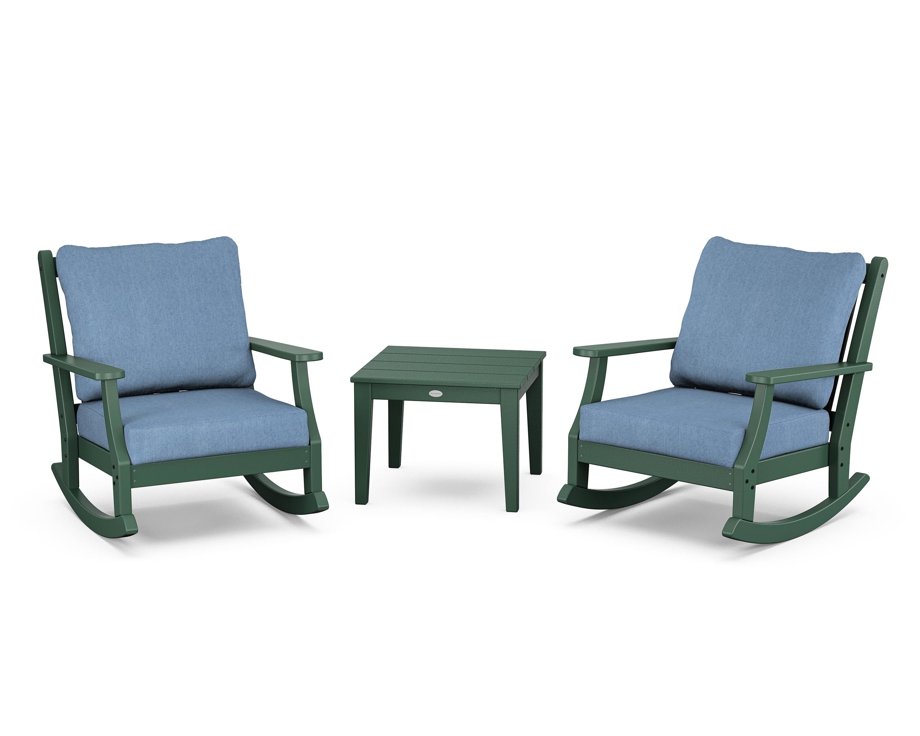 Country Living Wovendale 3-Piece Deep Seating Rocker Set in Green / Sky Blue