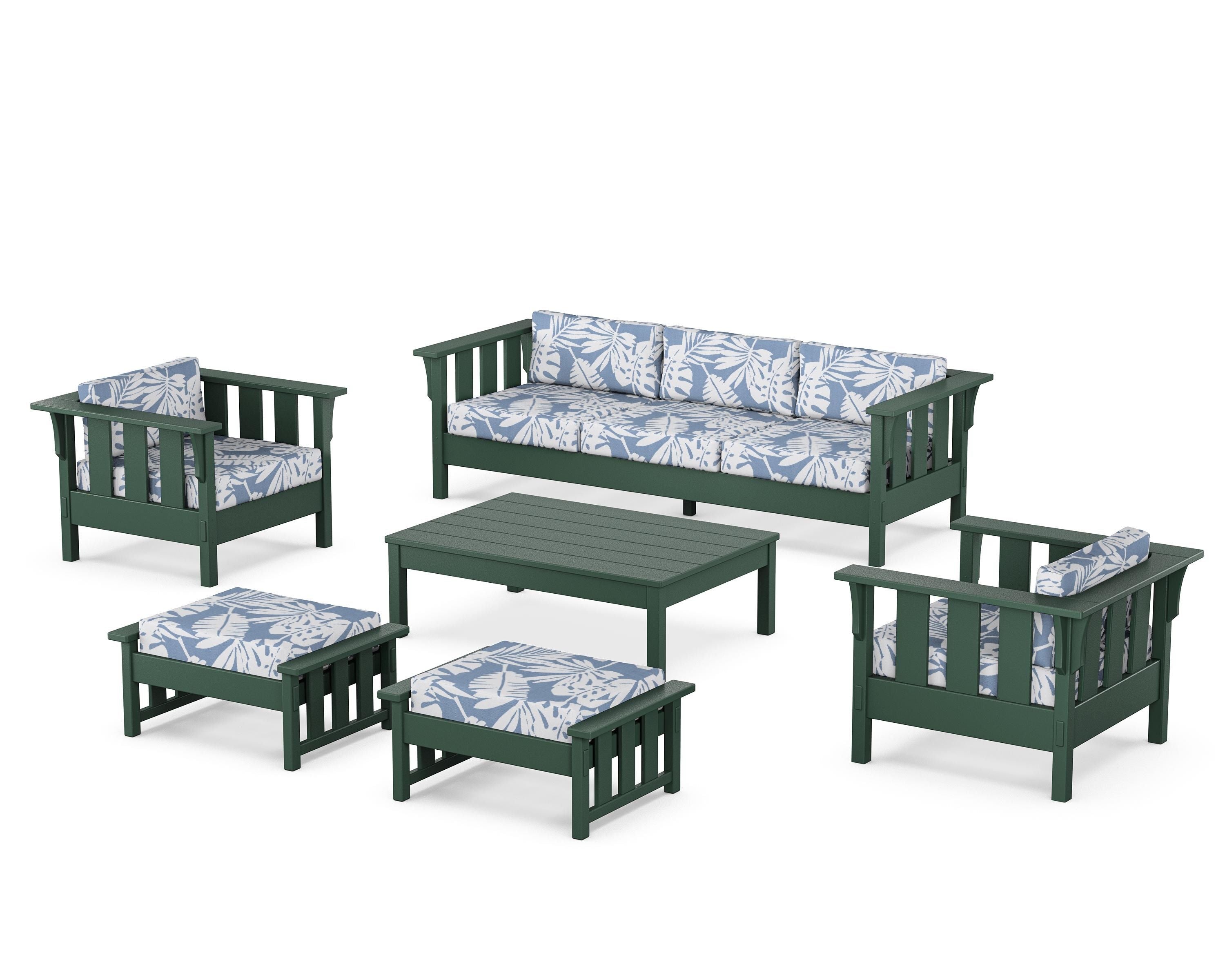 Martha Stewart by POLYWOOD Acadia 6-Piece Lounge Sofa Set in Green / Leaf Sky Blue