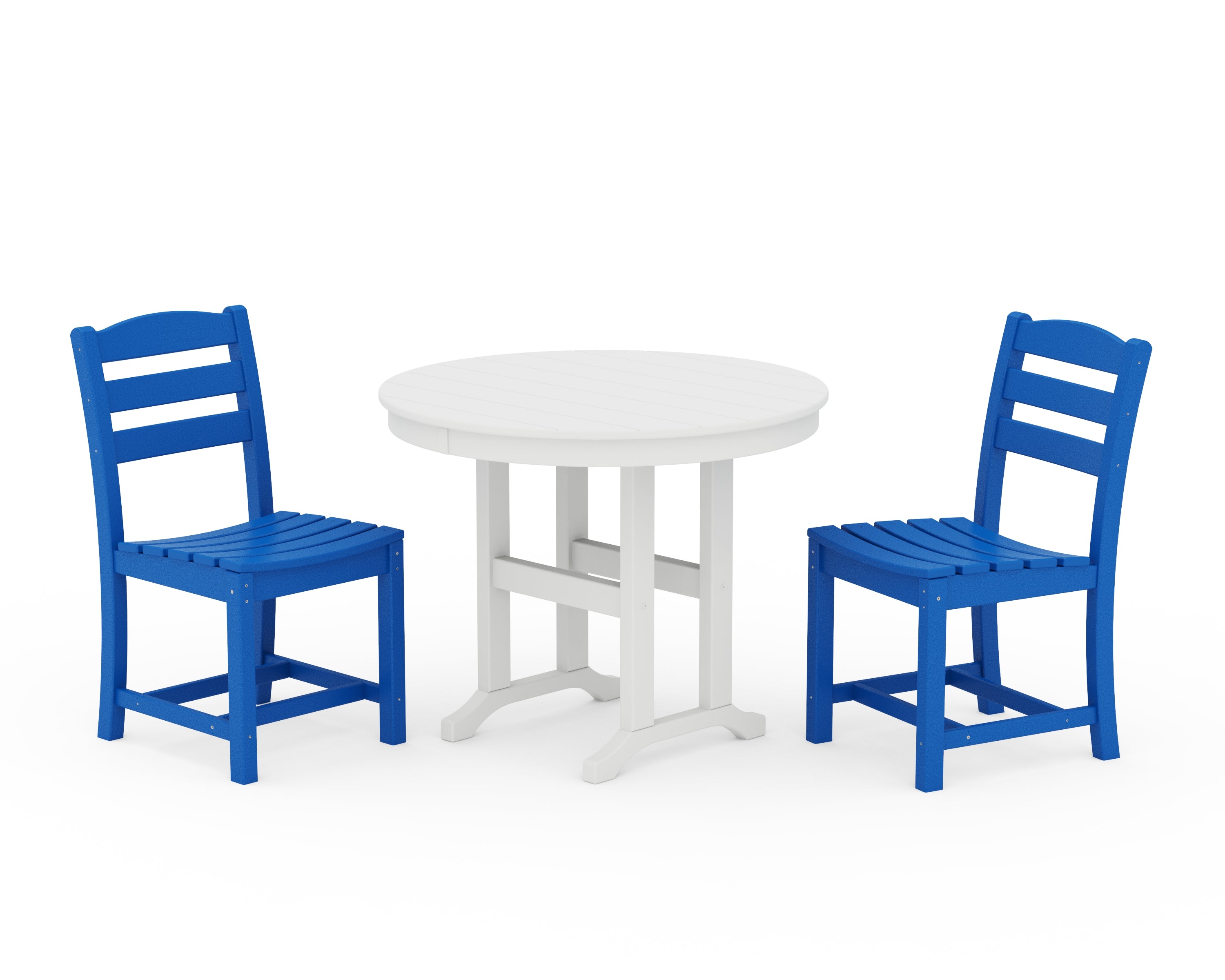 POLYWOOD La Casa Café Side Chair 3-Piece Round Dining Set in Pacific Blue / White