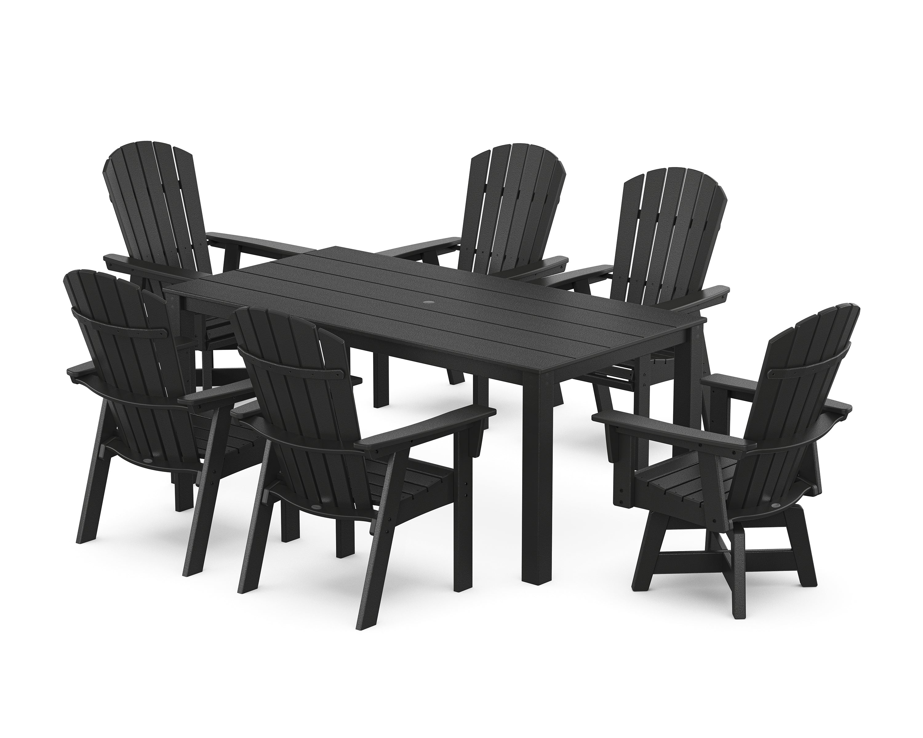 POLYWOOD Nautical Curveback Adirondack Swivel 7-Piece Parsons Dining Set in Black