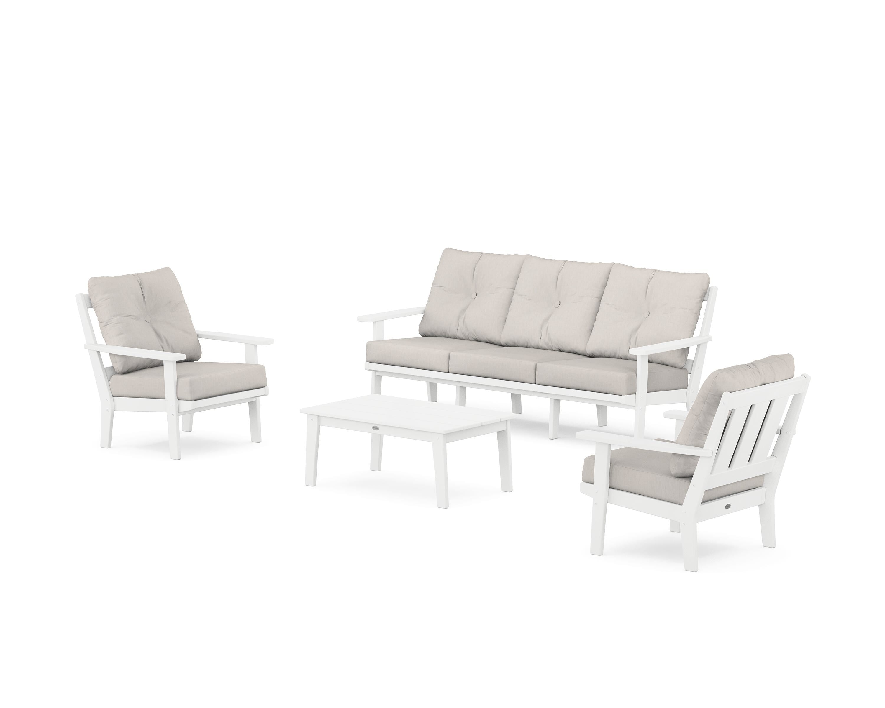 POLYWOOD Oxford 4-Piece Deep Seating Set with Sofa in White / Cast Ash