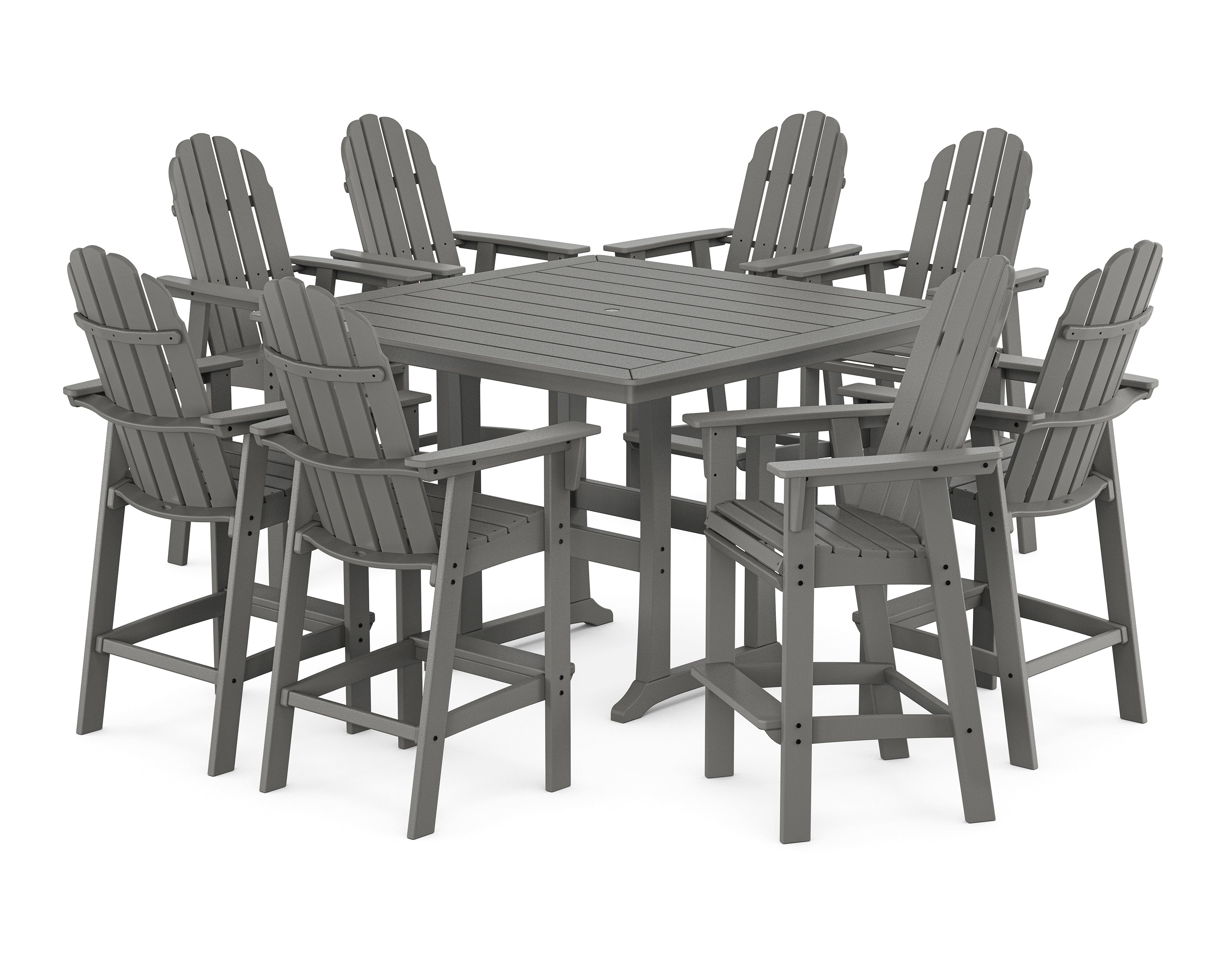 POLYWOOD Vineyard Curveback Adirondack 9-Piece Trestle Bar Set in Slate Grey