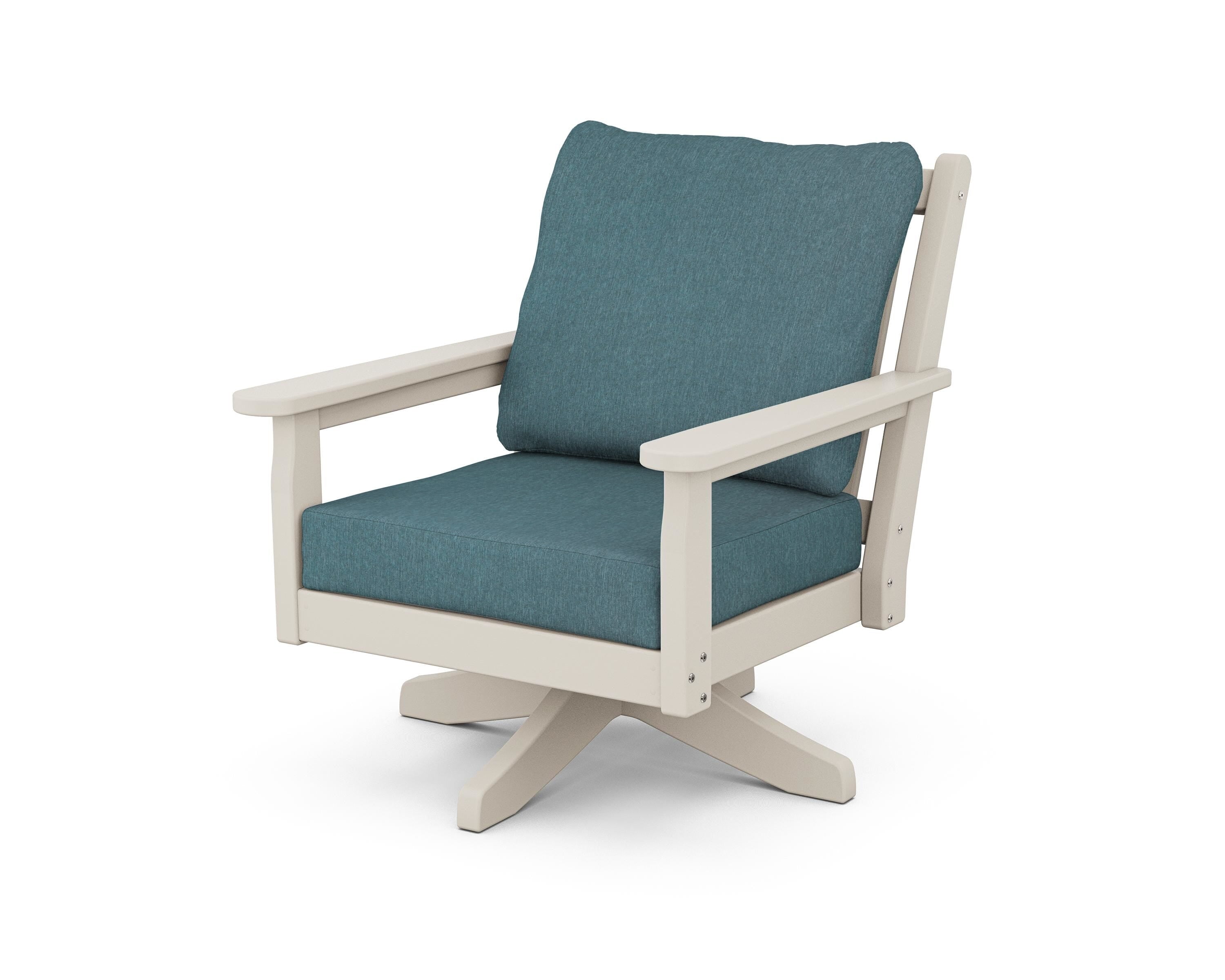 POLYWOOD Chippendale Deep Seating Swivel Chair in Sand / Ocean Teal